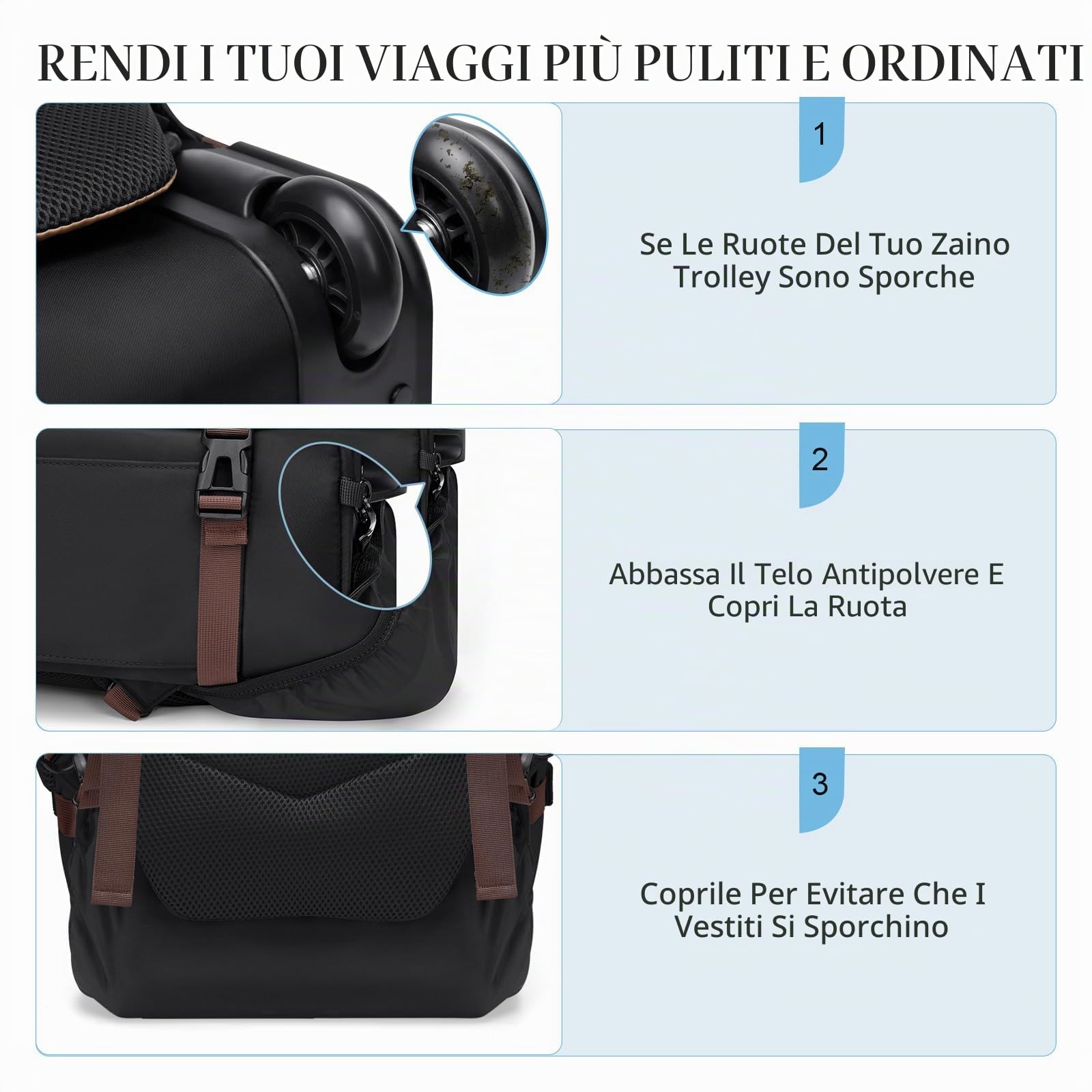 Zaino Trolley PC 17'' Uomo Donna 35L Impermeabile Laptop Backpack Unisex Bagaglio a Mano Viaggio Ufficio,Nero