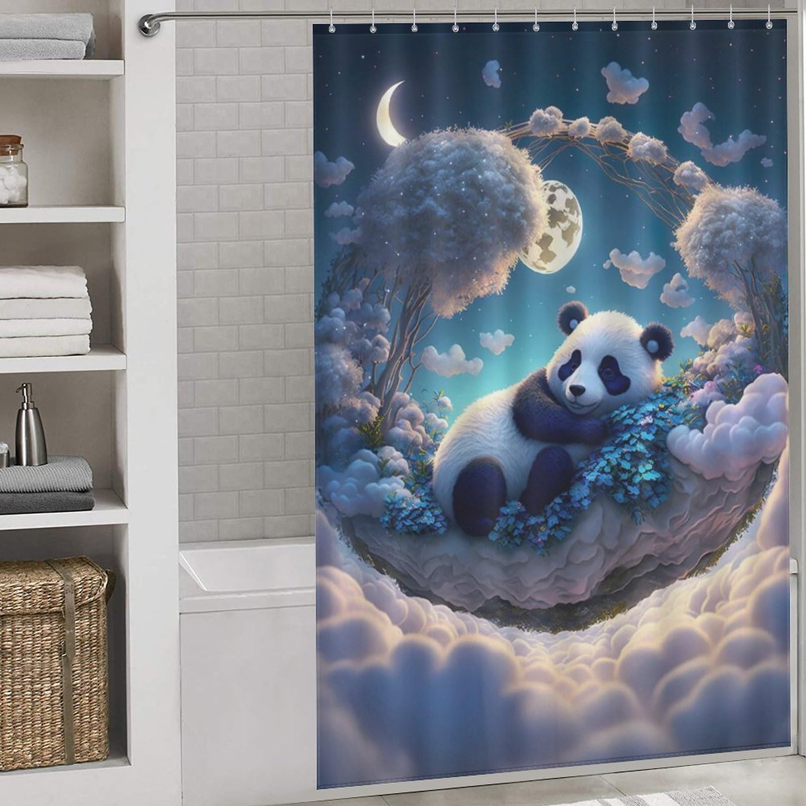 Rideau de douche panda imperméable 152x183cm avec 12 anneaux
