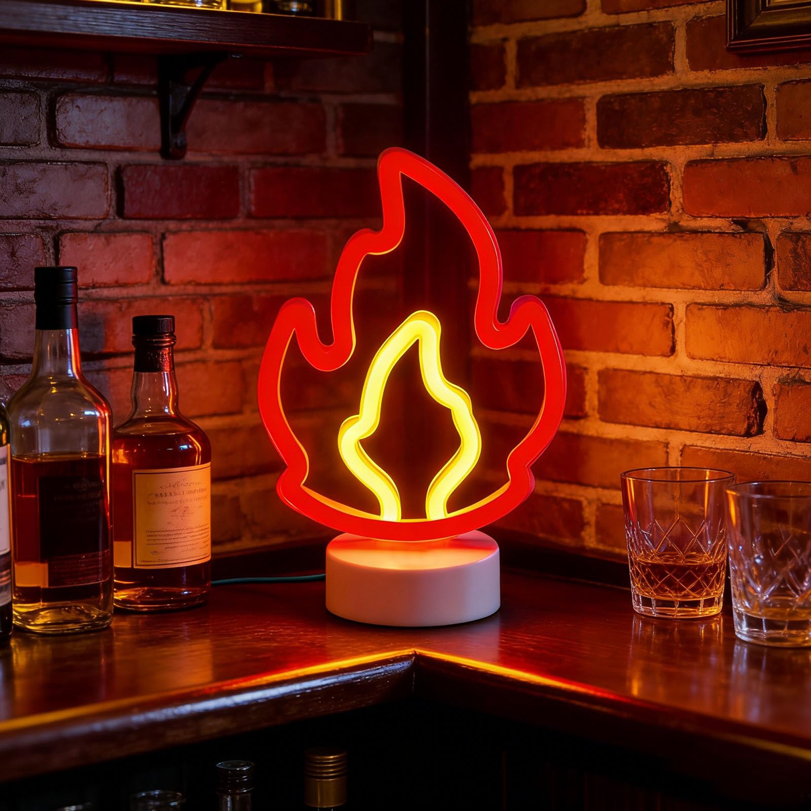 LED Luminous Flame Neon Light USB/Battery Ready To Hang and Use Background Wall Atmosphere Light Suitable for Bar Lighting Bedroom Bedside Placement Game Console Room (4.5V 6.7 * 3.9 * 10.24 IN)