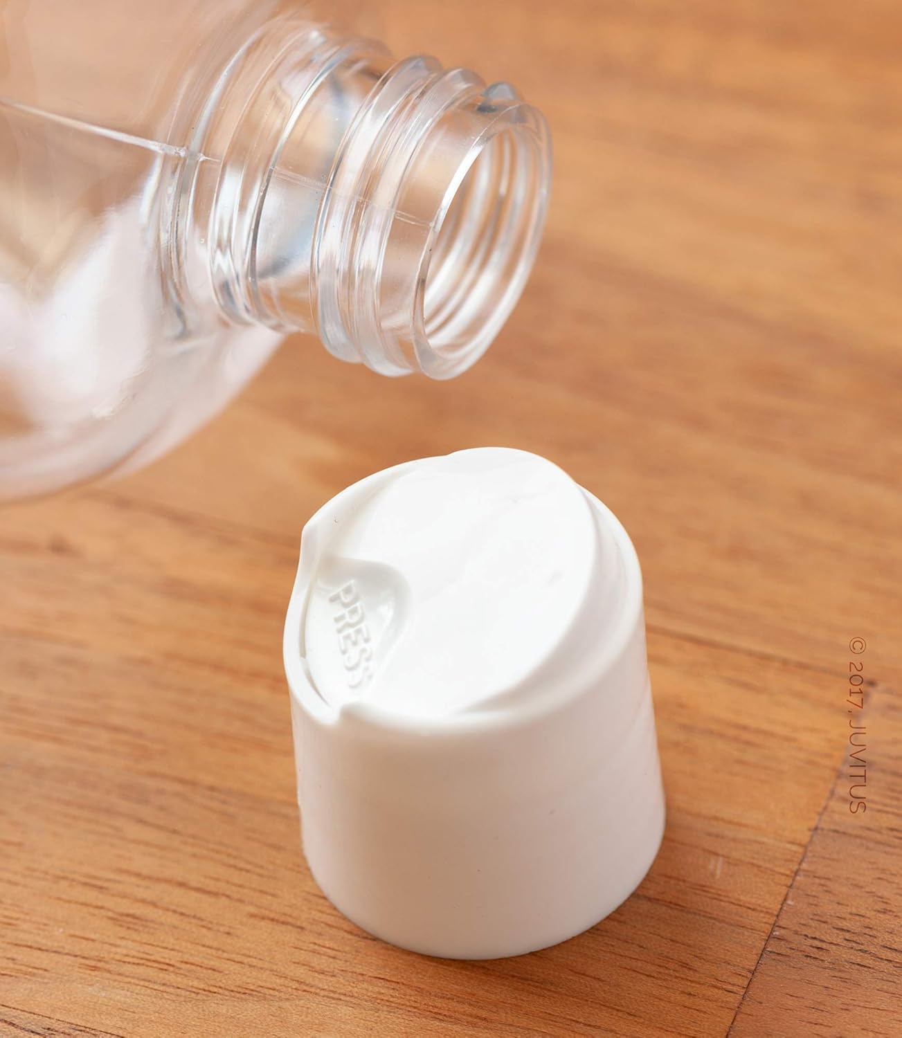 JUVITUS 12 oz Clear Plastic PET Squat Boston Round Bottle (BPA Free) with White Disc Cap (6 pack)