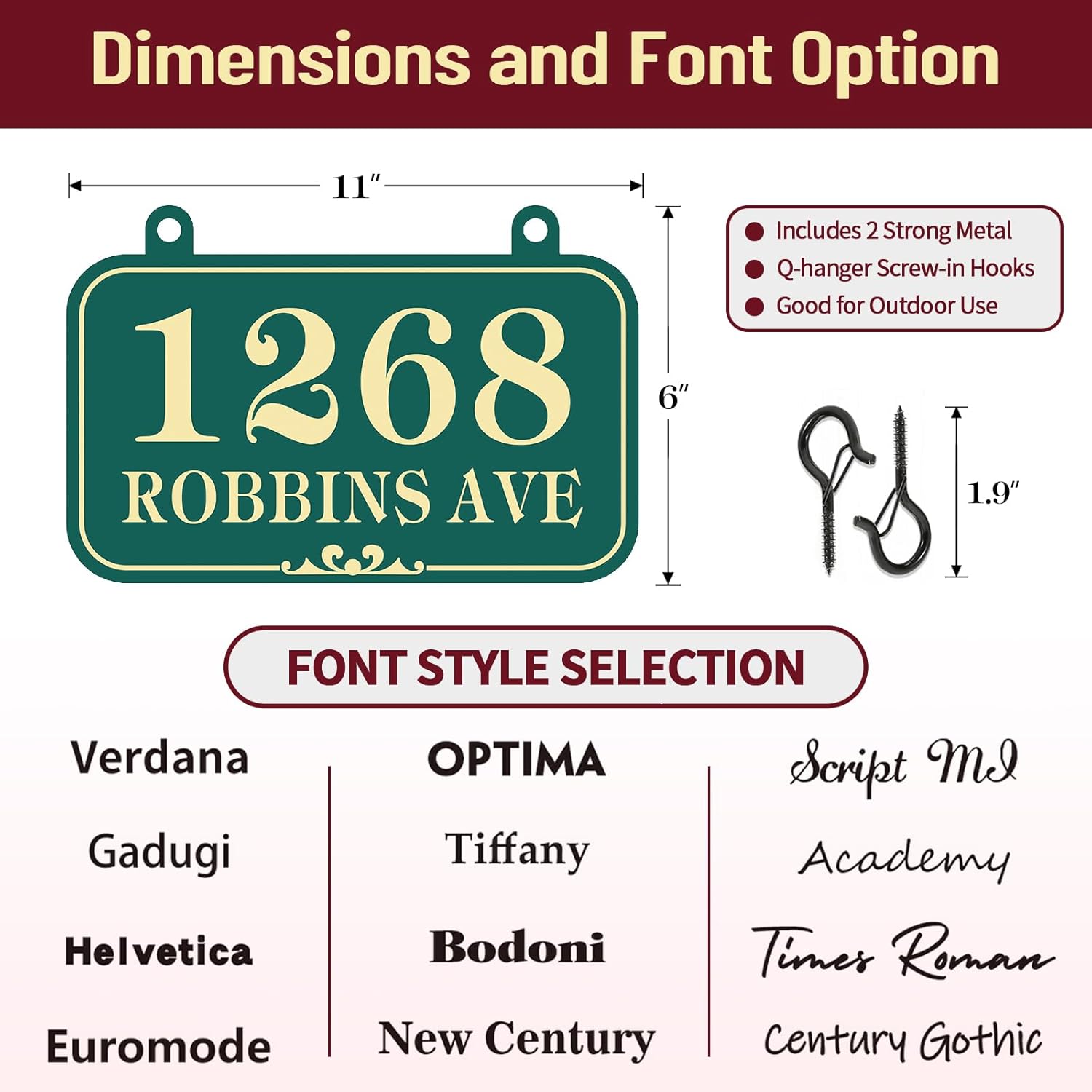 Hanging Address Plaque Metal Sign - Personalized House Number Sign Plaque,House Numbes for Outside House,Mailbox,Lamp Post,Light Post Reflective Double Sided with 2 Hooks 10" x 6.7"