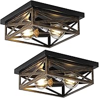 Vista 21 de Paquete de 2 Lámparas de Techo de Montaje al Ras Estilo Granja Vintage, Lámpara de Techo de 2 Luces para Pasillo y Cocina, Lámparas Industriales