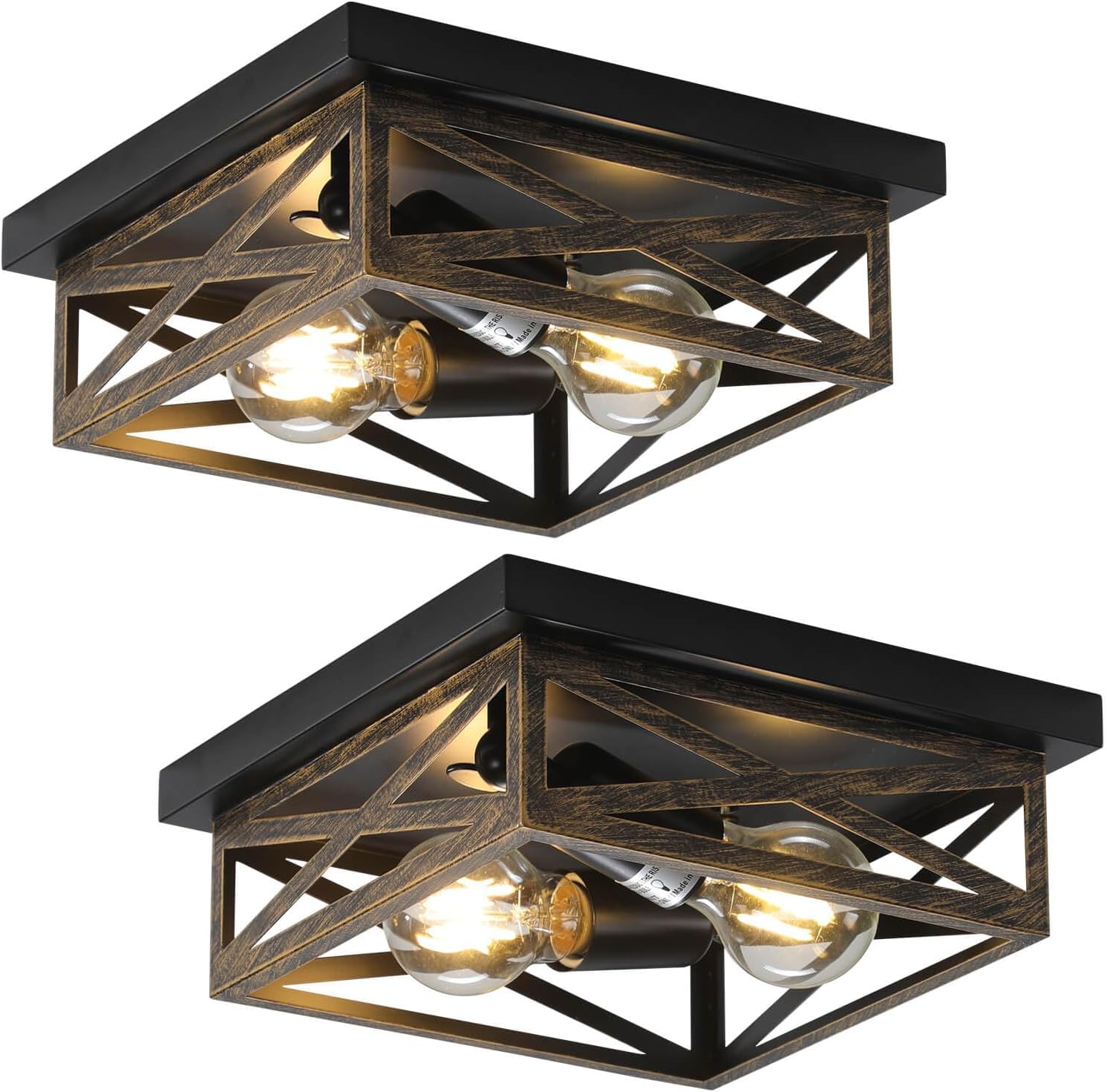 DIKAIDA - Rustic Flush Mount Ceiling Light Set of 2 Modern Farmhouse Light Fixture Kitchen Fixtures for Bedroom Dining Room Entryway Industrial Metal Ceiling Light Fixture