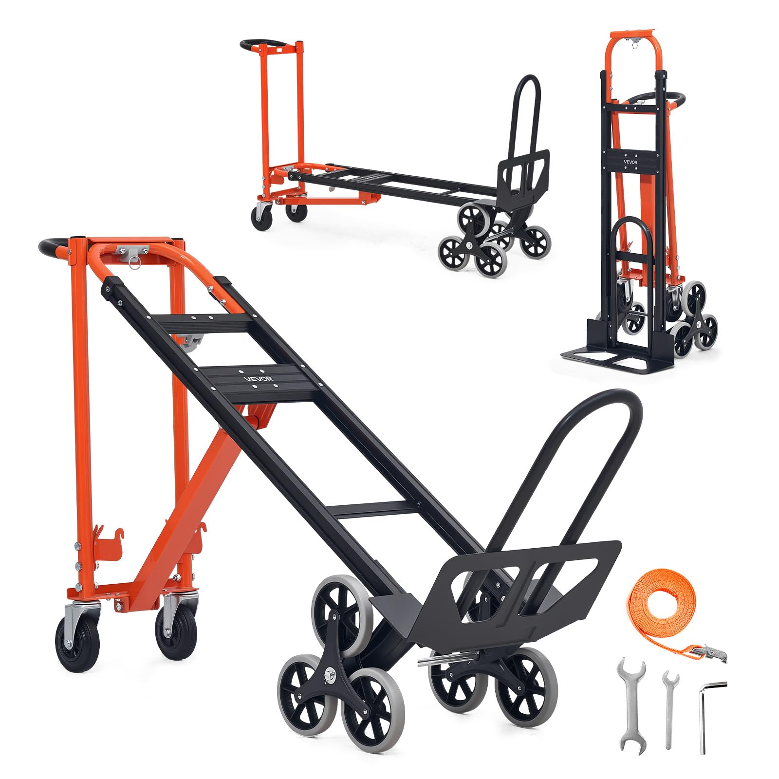 VEVOR Carro de Escaleras Carga Máxima de 350 kg, Carretilla de Mano Plegable para Subir Escaleras con Asa y Ruedas, para Transporte, Almacén, Aeropuerto, Centro Comercial, Mudanzas, Oficina