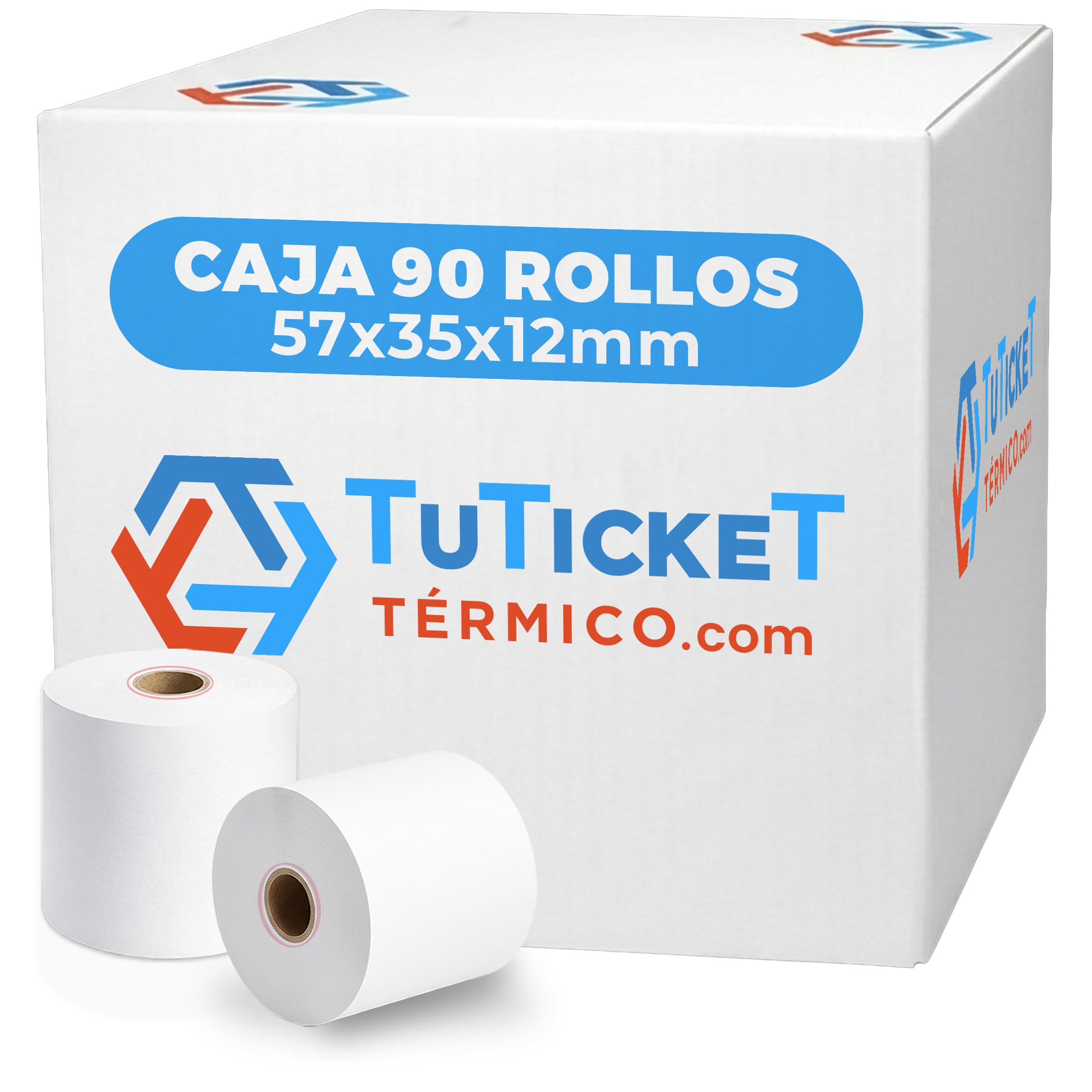 Rollos de Papel Térmico 57x35x12 mm (90 uds) Especial para cobros con Datáfono. Apto para sistemas compactos y portátiles. Sin Bisphenol A. PEFC. Producto C.E.