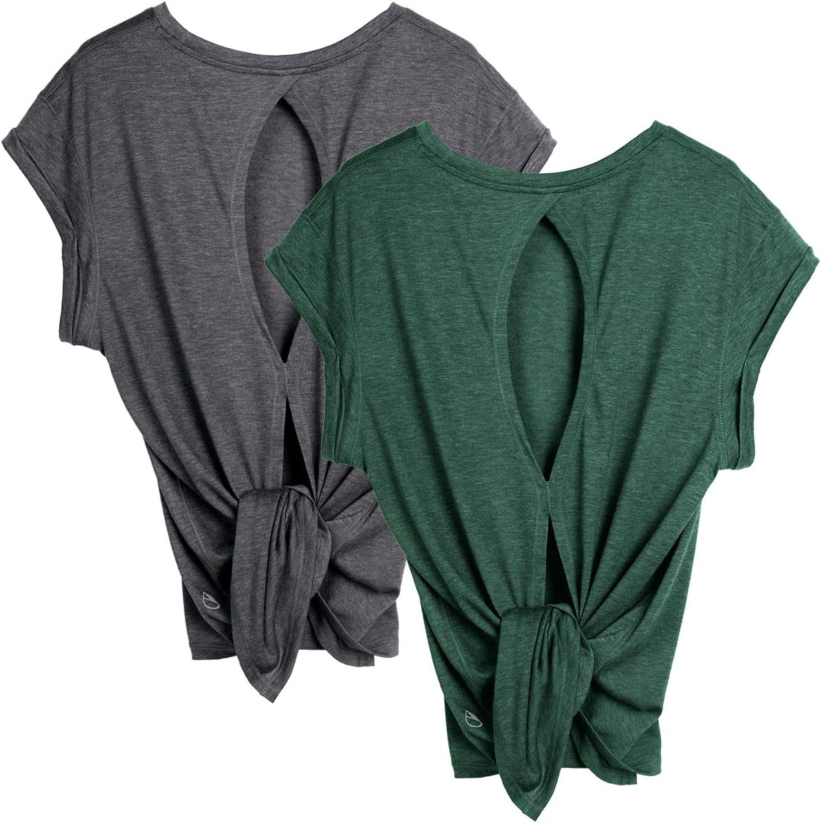 icyzone Open Back Workout Top Shirts - Yoga t-Shirts Activewear Exercise Tops for Women(Pack of 2)