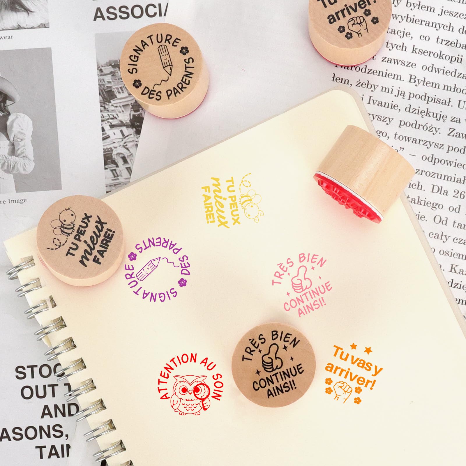 6PCS Tapon Aitresse D'école, Tapons Bois En Caoutchouc Pour