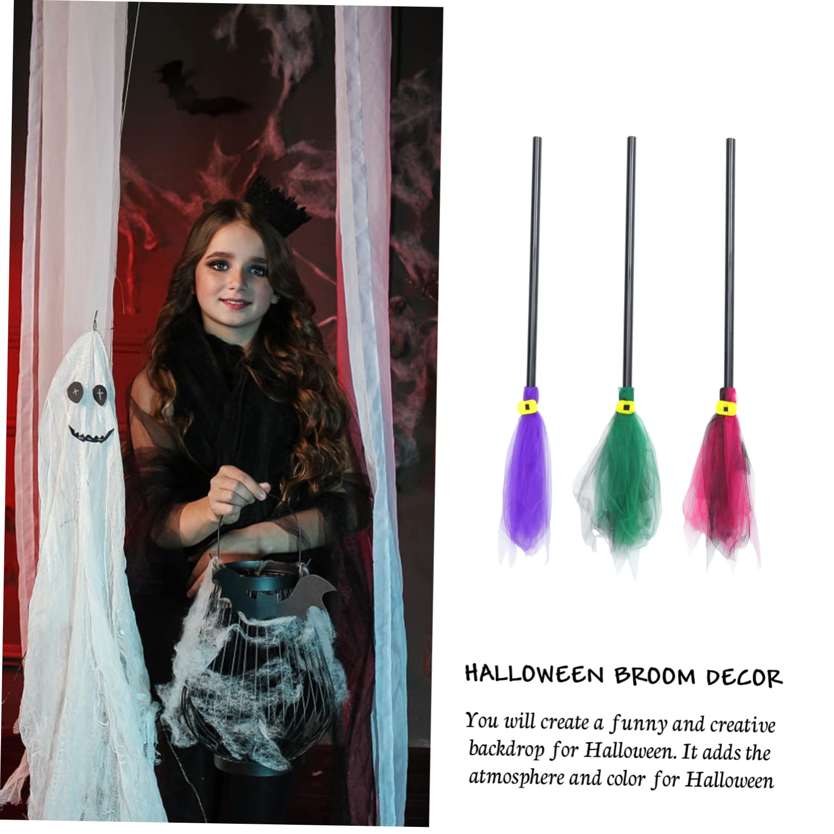 Gogogmee Whisk Broom Halloween Decorations Broom 3pcs Decorative Broomstick for Cosplay Lightweight and Portable No Burrs