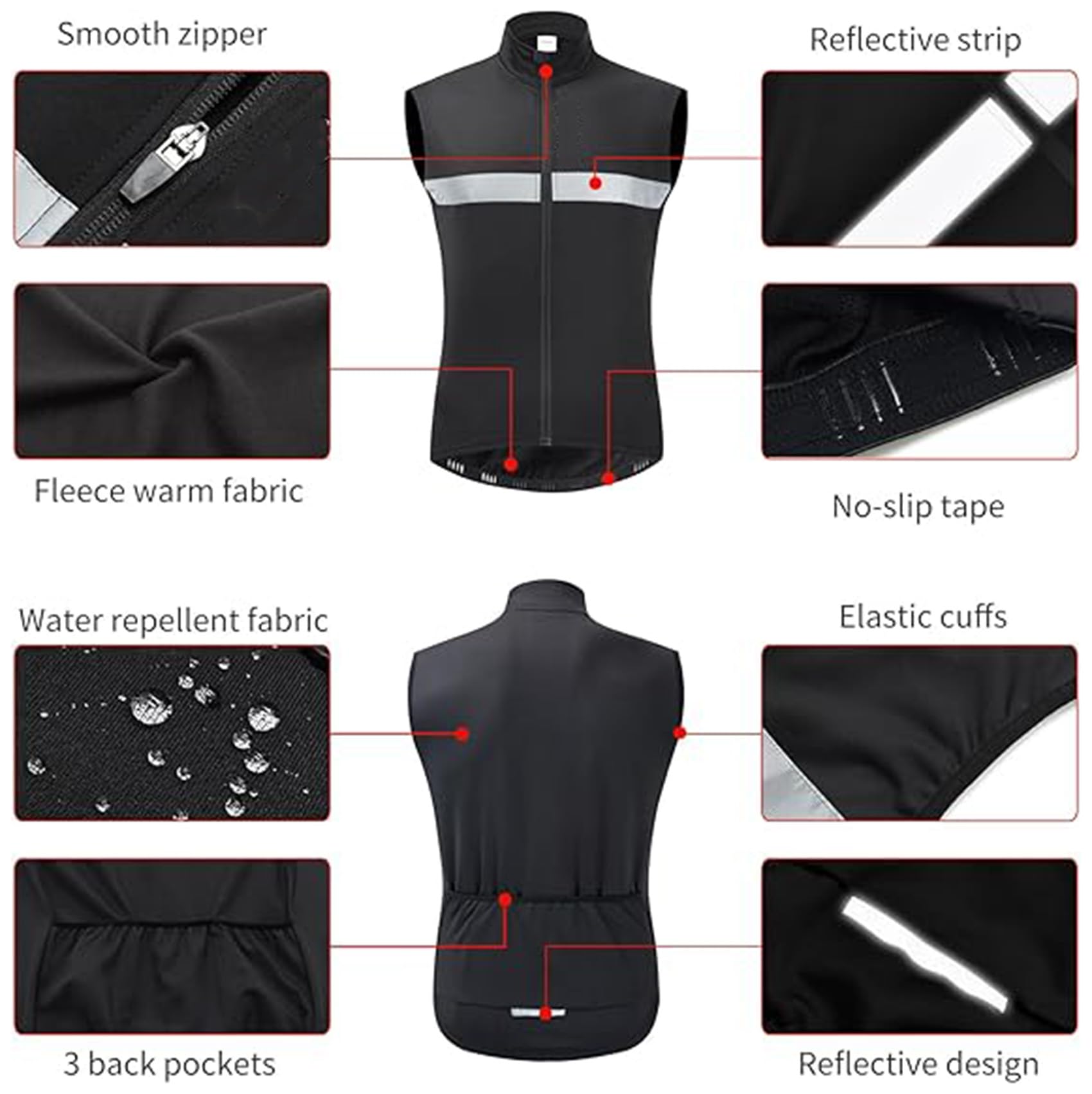 Chaleco de ciclismo para correr polar reflectante sin mangas para hombre para otoño e invierno térmico para ciclismo camisetas deportivas para montar en bicicleta