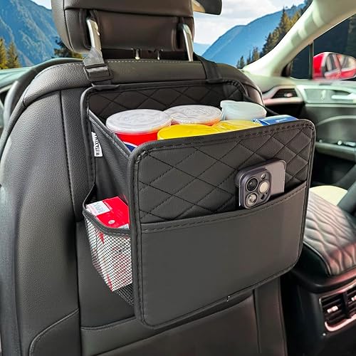 Organizador de asiento trasero de automóvil mejorado con bolsillos de almacenamiento, organizador multiusos para colgar en el automóvil, cubo de