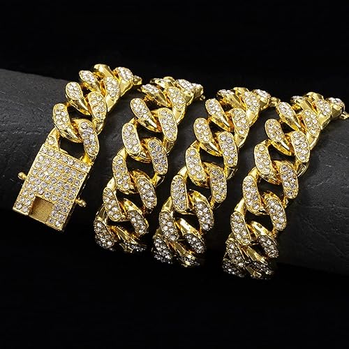 Miniatura 4 de Cadena FEEL STYLE de eslabones cubanos para hombre, dorada, plateada, collar de Miami cubano, cadena de diamantes para hombre, joya estilo Hip Hop