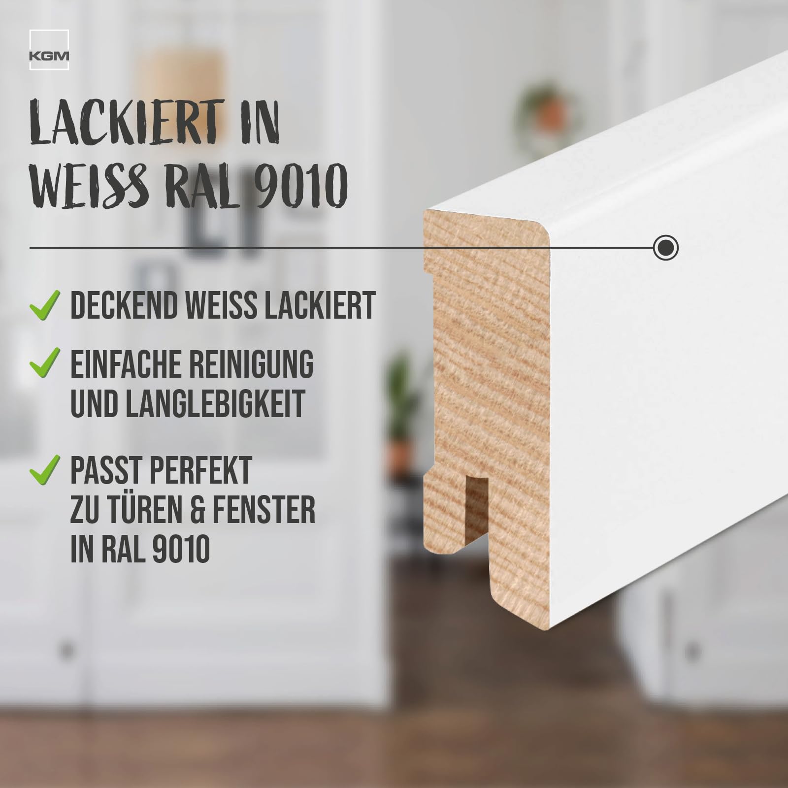 KGM Massivholz Sockelleiste Modern - Weiß - 2400 x 16 x 40 mm - 20 Stk.