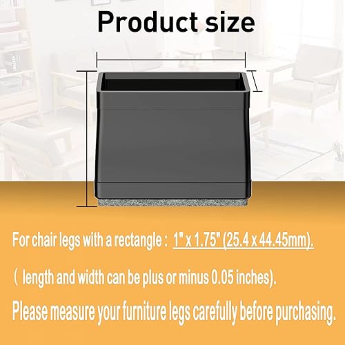 Miniatura 2 de Protectores rectangulares de suelo para patas de silla de 1 x 1 34 pulgadas, fundas para patas de silla para proteger suelos, tapas de patas de