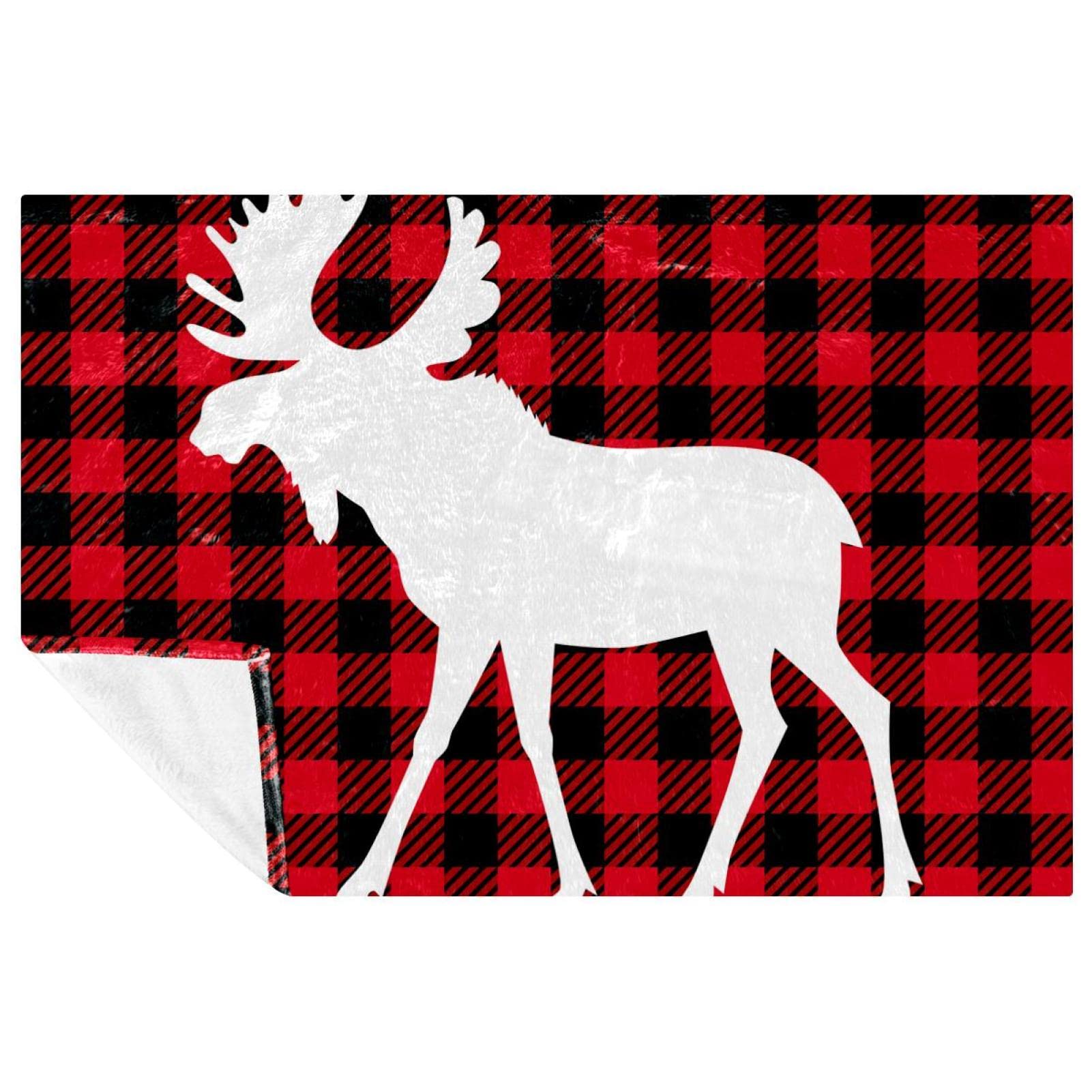 Plaid camping et pique-nique couverture rouge et noire à motif cerf pour l'extérieur