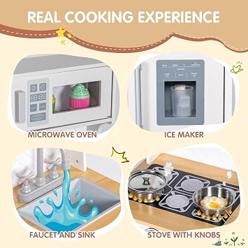 BRINJOY Play Kitchen, Children's Play Kitchens for Kids with Faucet, Sink, Stove, Oven, Cookware Utensils, Storage Cabinets, Toddler Role Play Toy Kitchen Set Gift for Girls Boys 3+