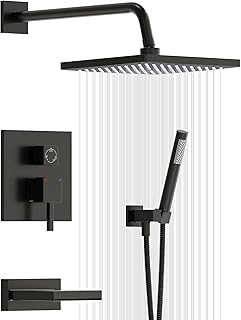 Esnbia Shower System with Tub Spout,Black Bathtub Shower Faucet Set,10 Inches Rain Shower Heads with Handheld Spary Combo, Tub Shower Kit with 3-Way Shower Valve, Matte Black