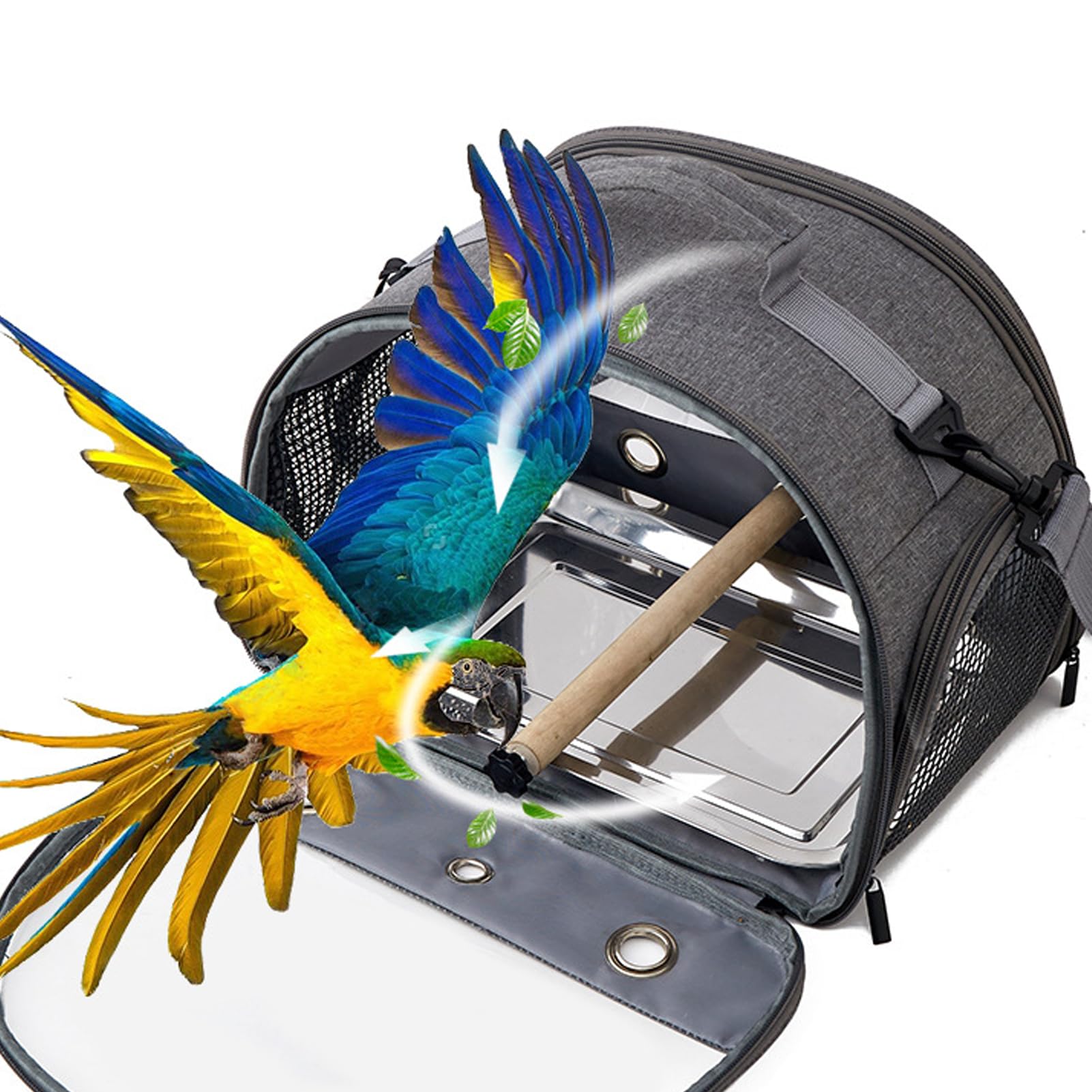 Vogel Tragetasche, Vogel-Tragetasche mit Stehstange und Edelstahl Tablett, 12.99 * 9.44 * 10.23in zusammenklappbar,für kleine Vögel, Papageien-Reisetasche, Kleintiere Reisen (Stil 1)