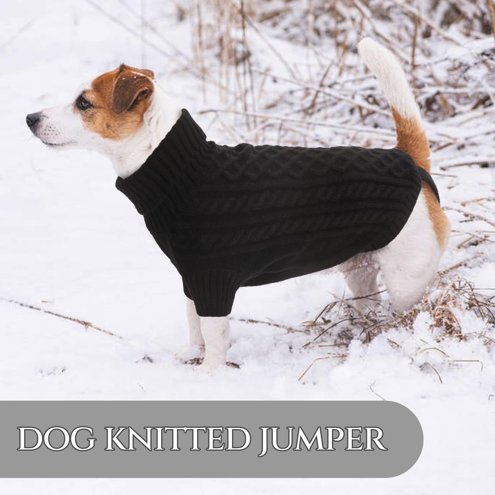 Hundepulli - Kuschelig Hundepullover Mittelgroße Hunde mit Beinschlaufe, Rollkragen Strick Pullover Hund Pullis für Französische Bulldogge Dackel Rehpinscher Teddy (Schwarz M)