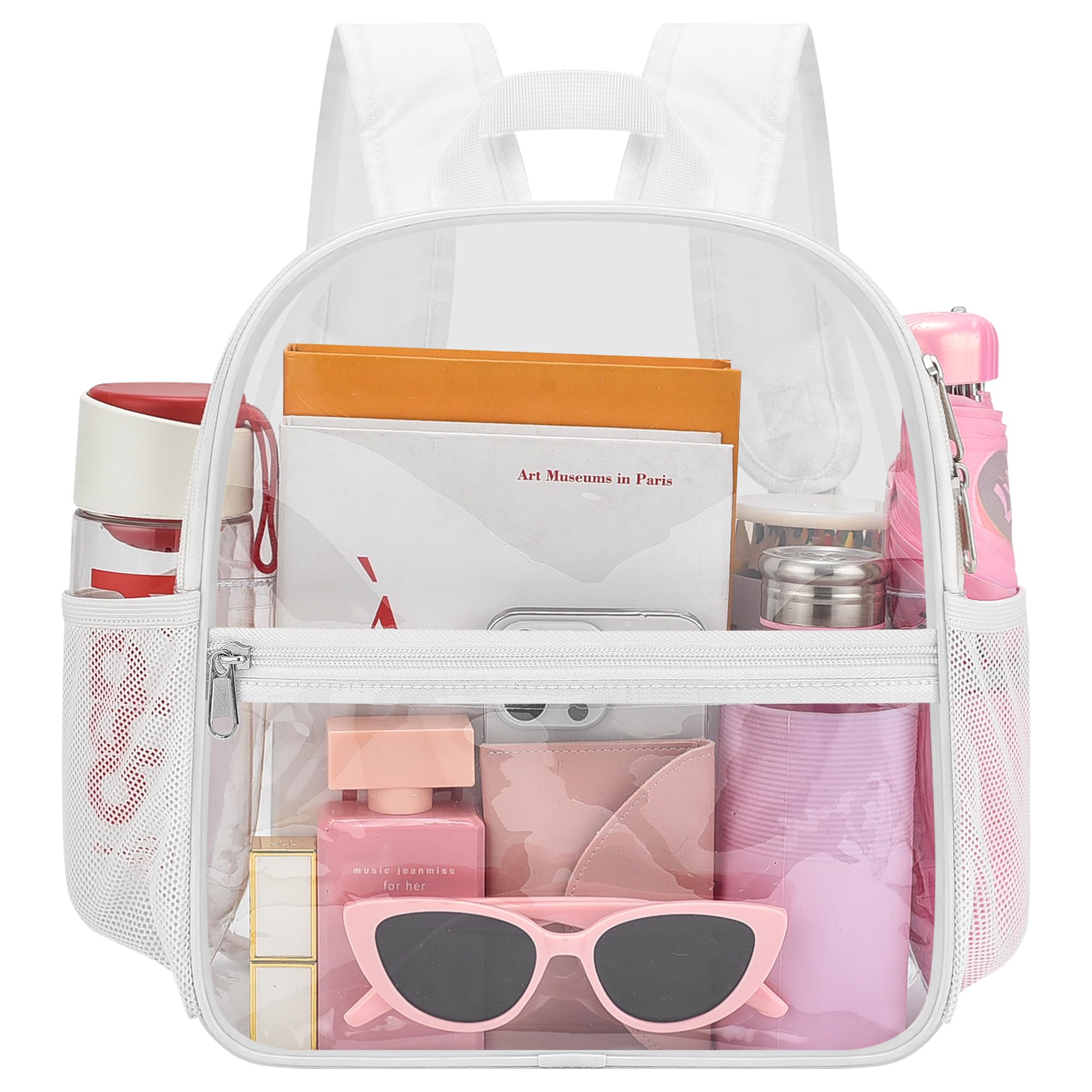 Oraben Clear Backpack for Stadium Events Sports Fan Backpack Stadium Bag | 12x6x11 in,Heavy Duty PVC Mini Small Clear Bag for Concerts, Sports,Work,Side Water Bottle Pocket