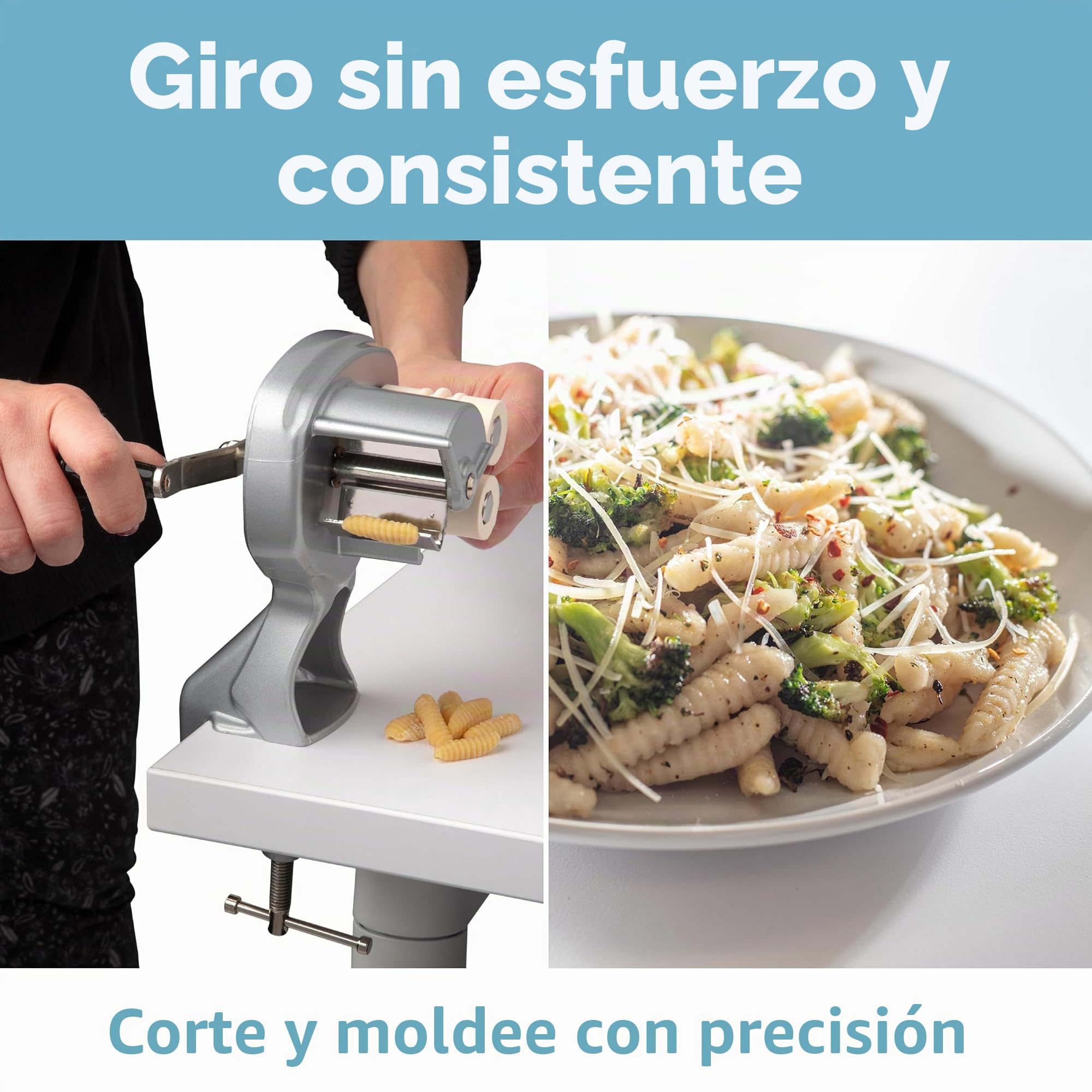 Cavatelli Maker Machine con rodillos fáciles de limpiar, hace auténticos ñoquis, conchas marinas de pasta y más, recetas incluidas