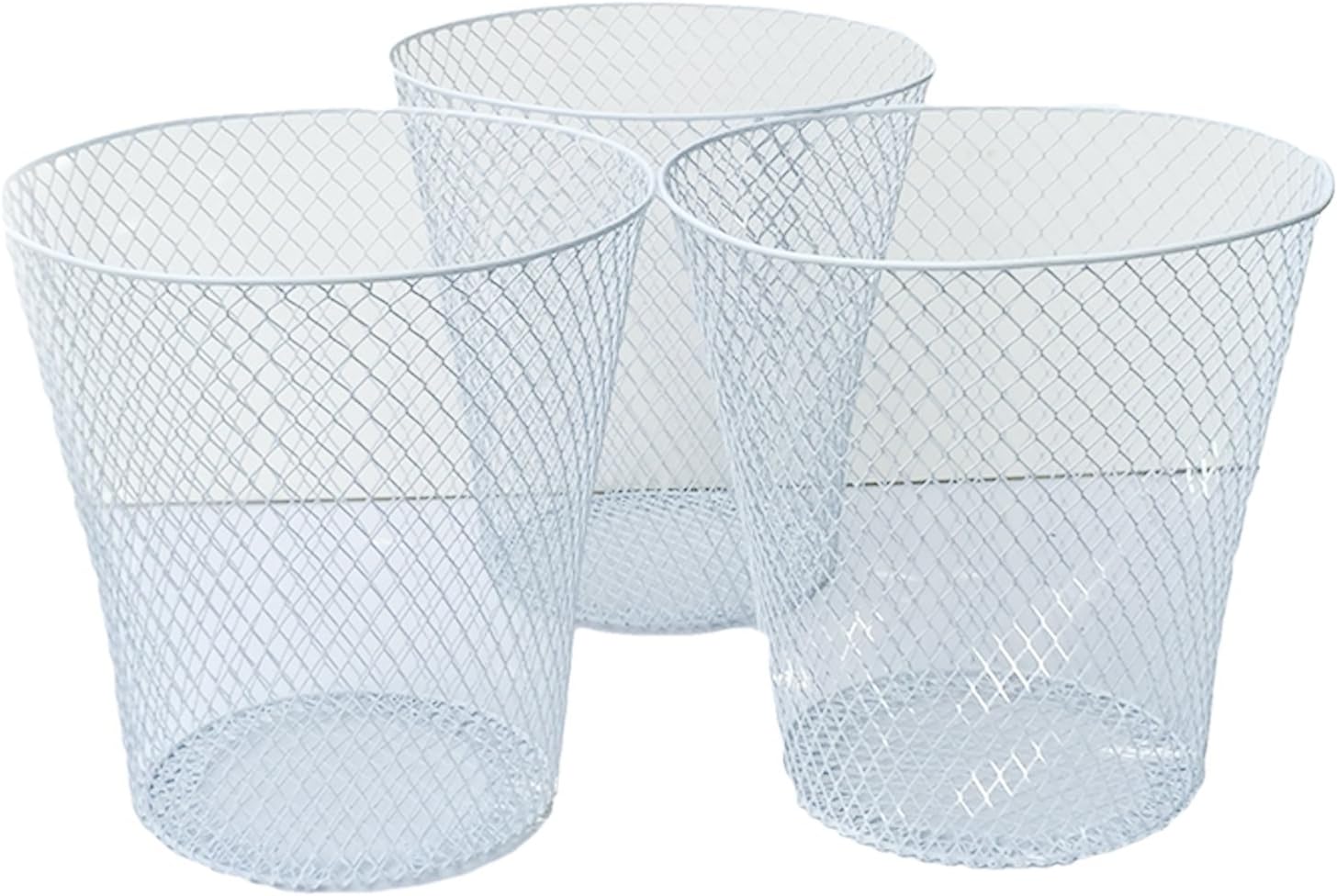 White Wire Mesh Open-Top Waste Basket Set of 3
