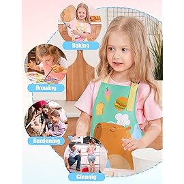 WERNNSAI Capybara Kids Art Aprons for Cooking - Kids Painting Apron for Girls age 2-5, Toddler Kid Art Smock Toddler Chef Aprons for Children Kitchen Baking Gardening Party Birthday Gift