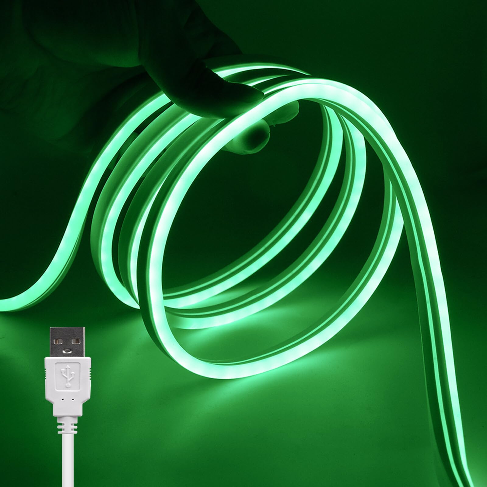 KAFULA 5V LED neon Light with Button on/Off, USB Powered, SMD 2835 LED Strip CRI85+, Suitable for Bedroom, Kitchen, Garden and Living Room Decoration [0.5m, Green Light]
