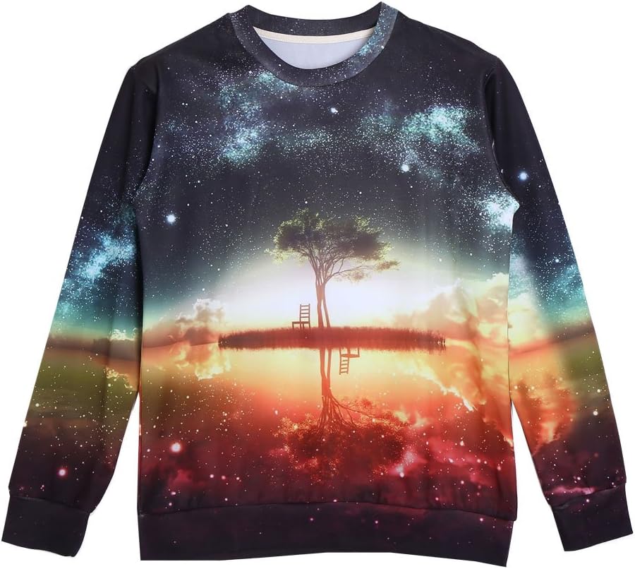 Unisex hipster 3D Sweatshirts Nightfall Tree Star Night Space Galaxy Pullover (M)