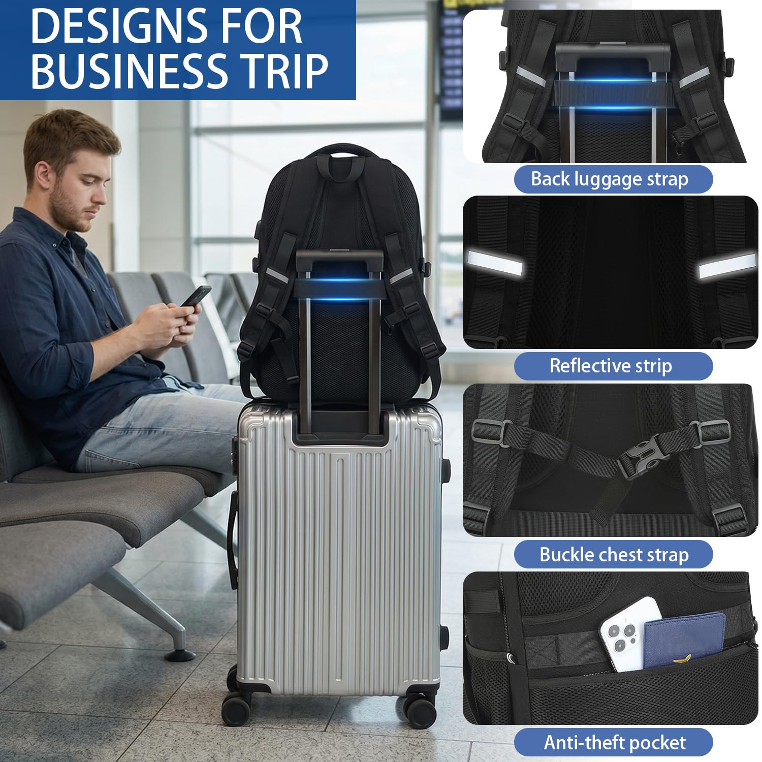 Sac à dos pour ordinateur portable 17" avec compartiment isotherme 40 l Sac à dos de travail pour homme | Sac à dos thermique imperméable pour randonnée, voyage, extérieur, cadeau pour homme/père