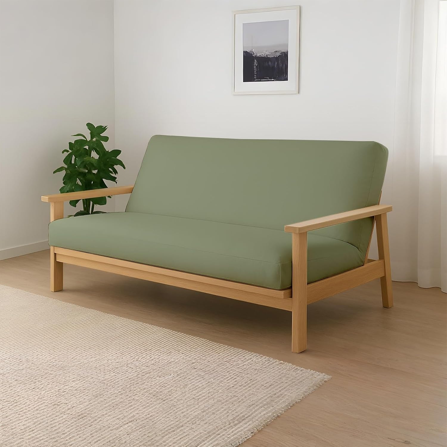 Cottington Lane Full Size Futon Cover, Japanese Futon Armless Premium Cotton Zipper Sleeper Sofa Cover, Soft Durable Slipcover for Dorm Room, Guest Bedroom, Living Room, Sage Solid