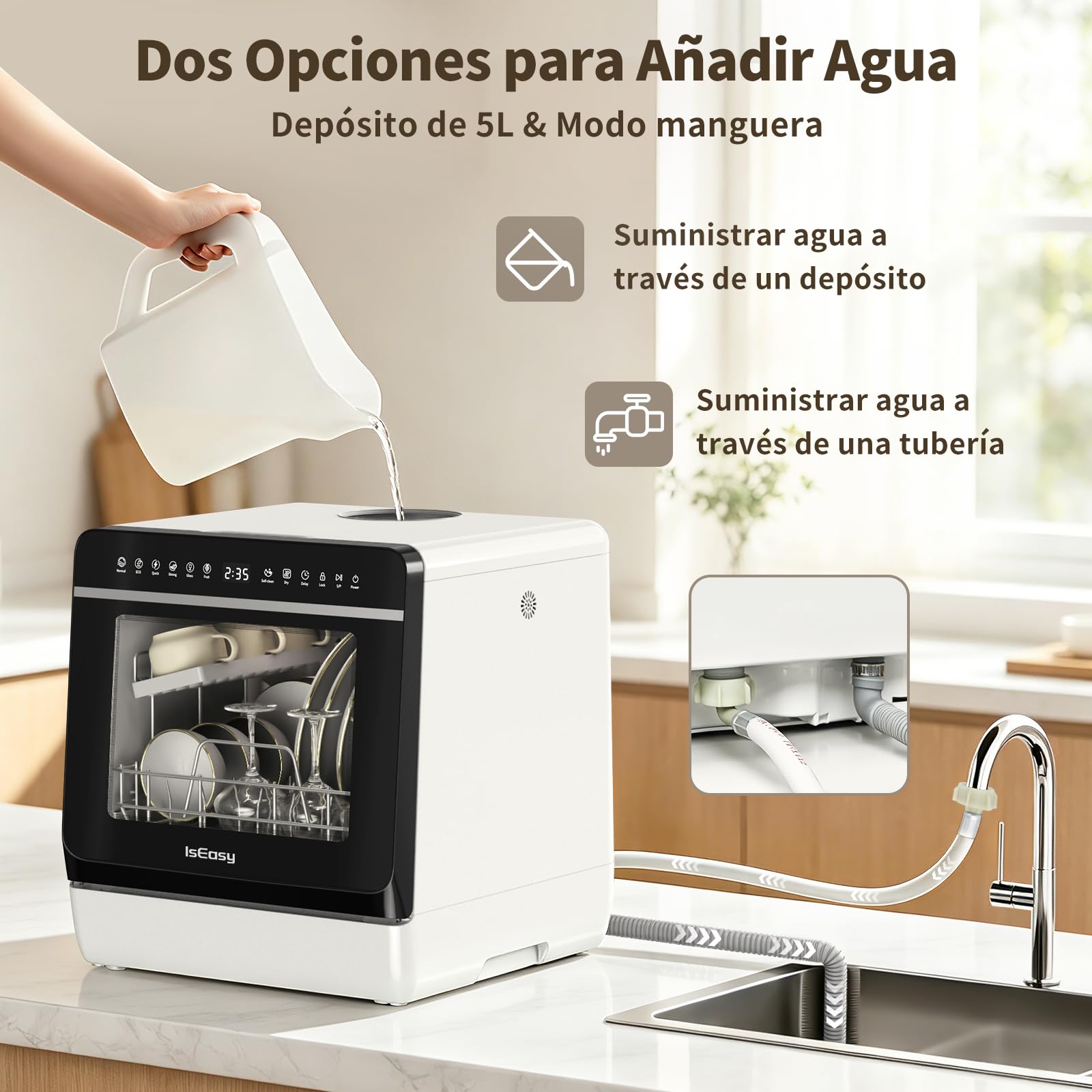 IsEasy Mini Lavavajillas de Encimera 5L sin Instalación, 3 Cubiertos