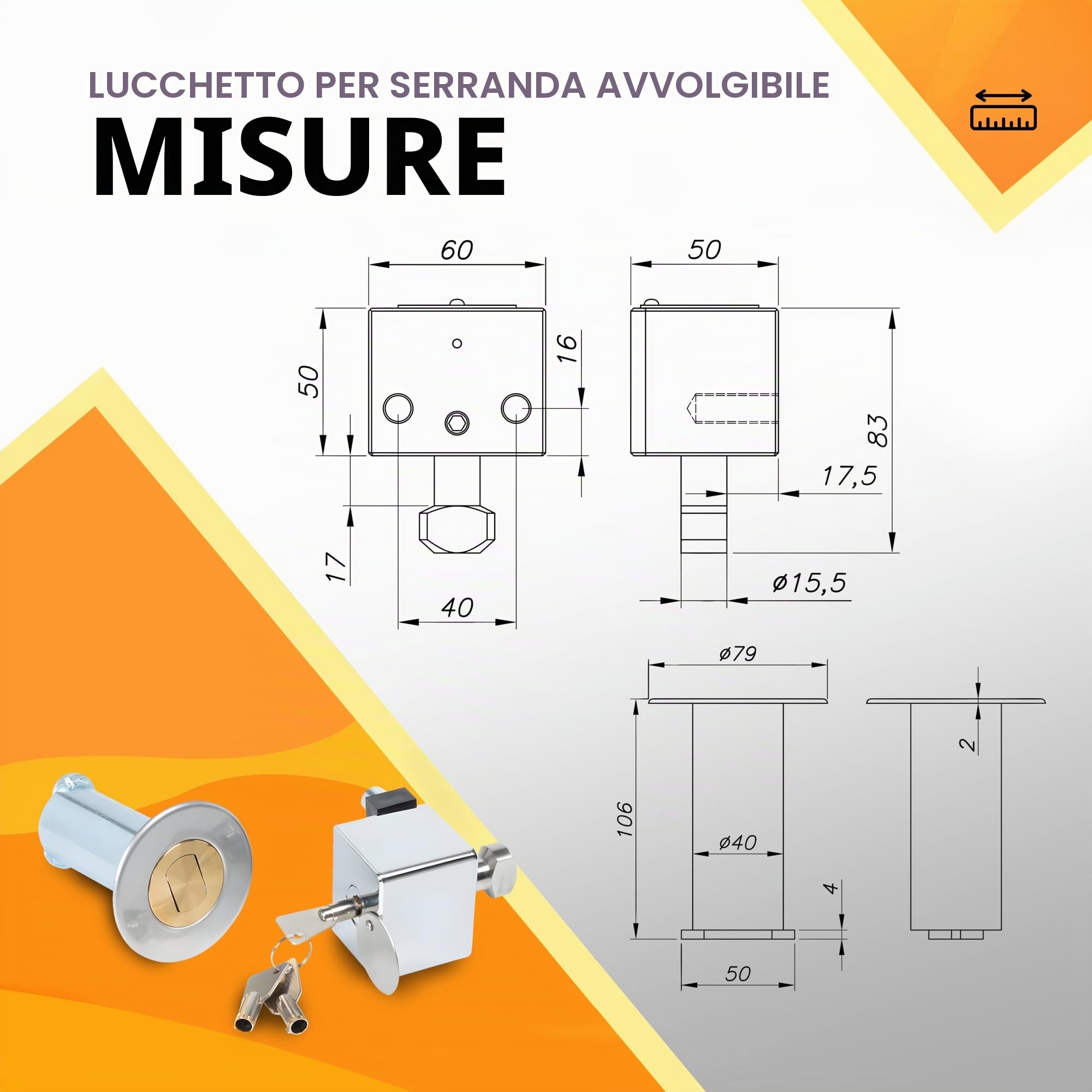 DOJA Barcellona | Serratura Garage | 2 Serrature Garage Avvolgibile | Chiusura per Porta Rimessa con Stelo Tipo Arpione | Serratura di Sicurezza | Serratura Serranda, Persiane, Porta Metallica