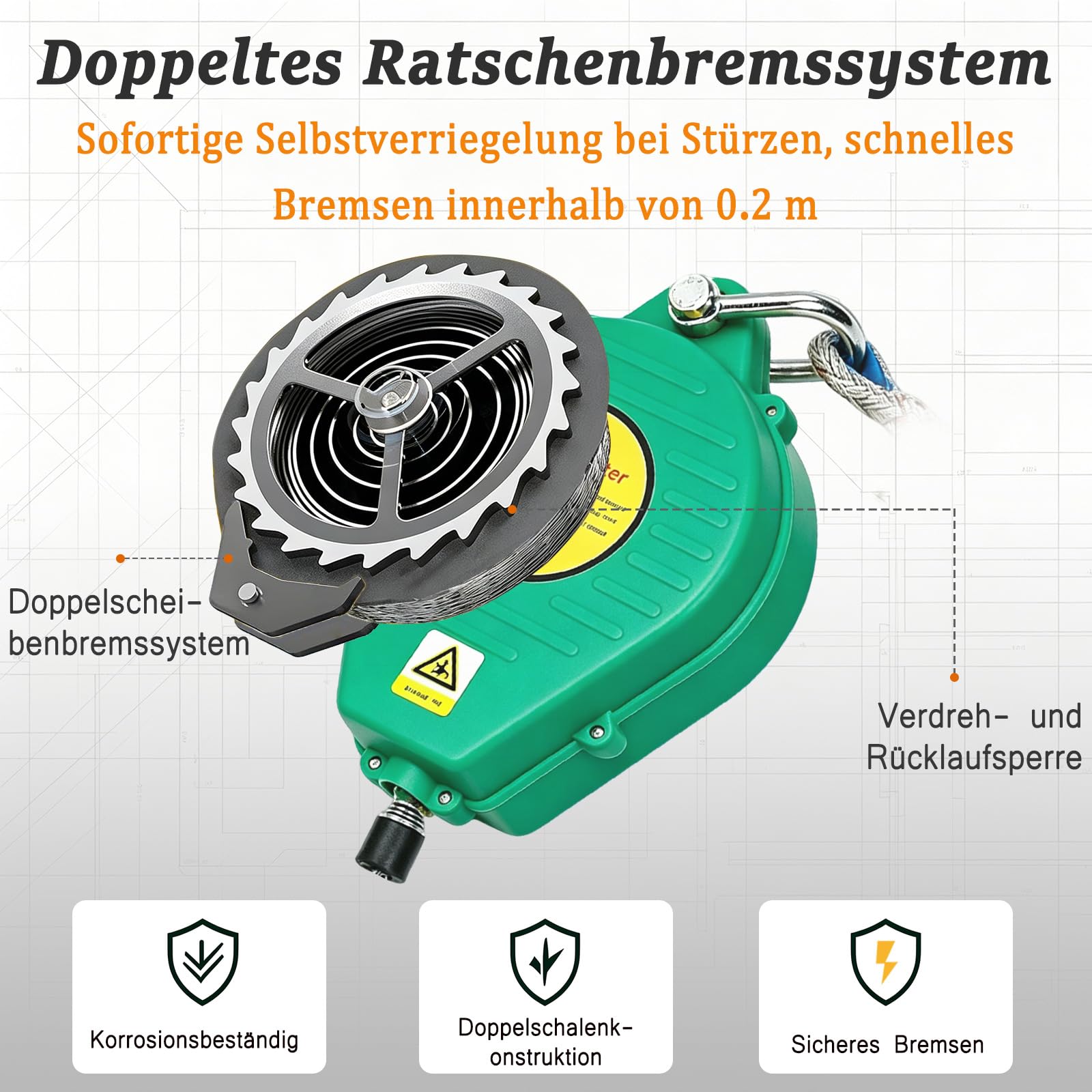 Höhensicherungsgerät Absturzsicherung 3m/5m/7m/10m/15m/20m (5m)