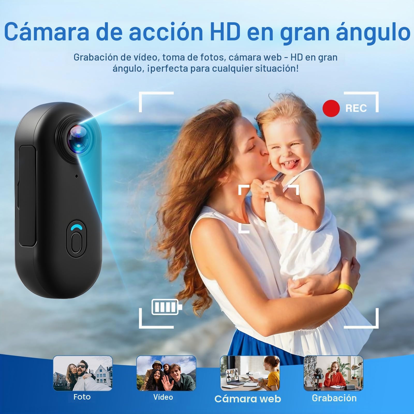 Cámara Acción 360° 1080P con 64 GB Tarjeta de Memoria, Mini Camara Deportiva Buceo Impermeable, WiFi Vlog Cámara Casco Moto Magnético Camera Deportiva Pequeña, Bodycam Video para Ciclismo Mascotas