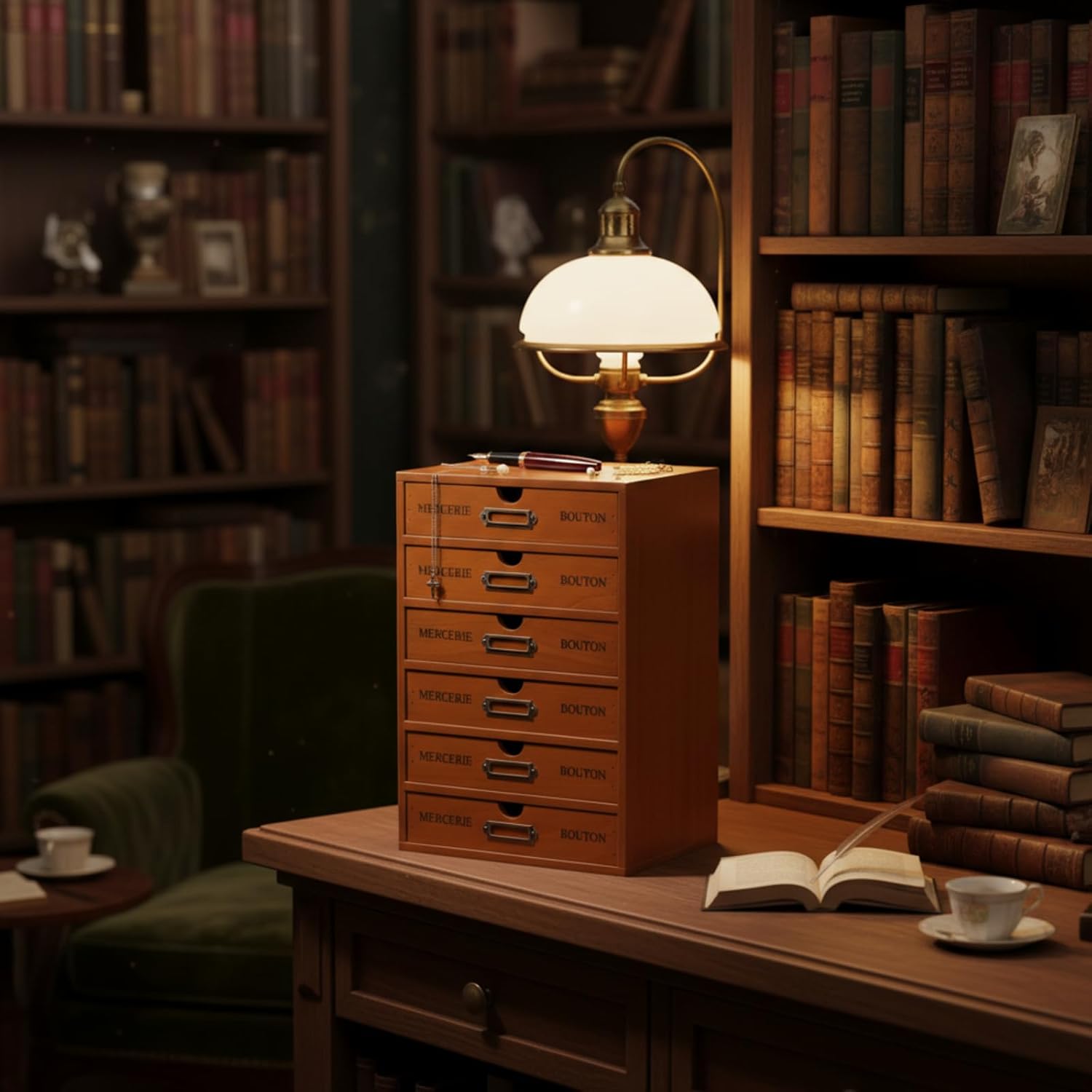 Wesiti 6 Drawer Vintage Wooden Desk Organizer, Apothecary Cabinet Storage Drawers, Rustic Shelf Drawer, Home Office Organizers and Accessories, Embroidery Floss, Craft, Art, Jewelry Storage, Stackable