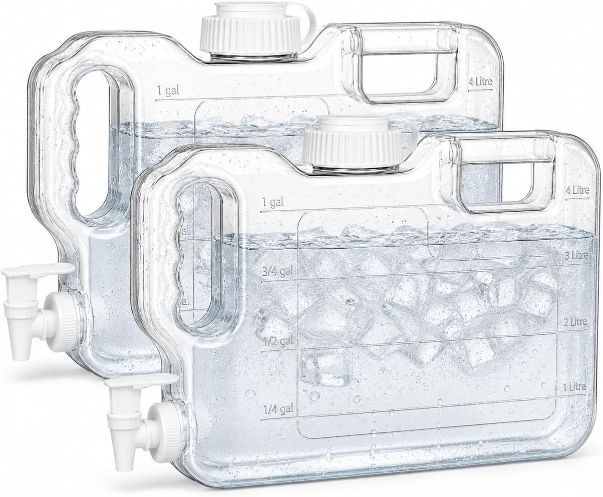Fridge Water Dispenser with Leak-Proof Spigot, Reusable Refrigerator Drink Dispenser with Handle, Water Jug Beverage Container for Iced Tea, Juice, Lemonade, Party and Daily Use (1, 1.1 Gallon)
