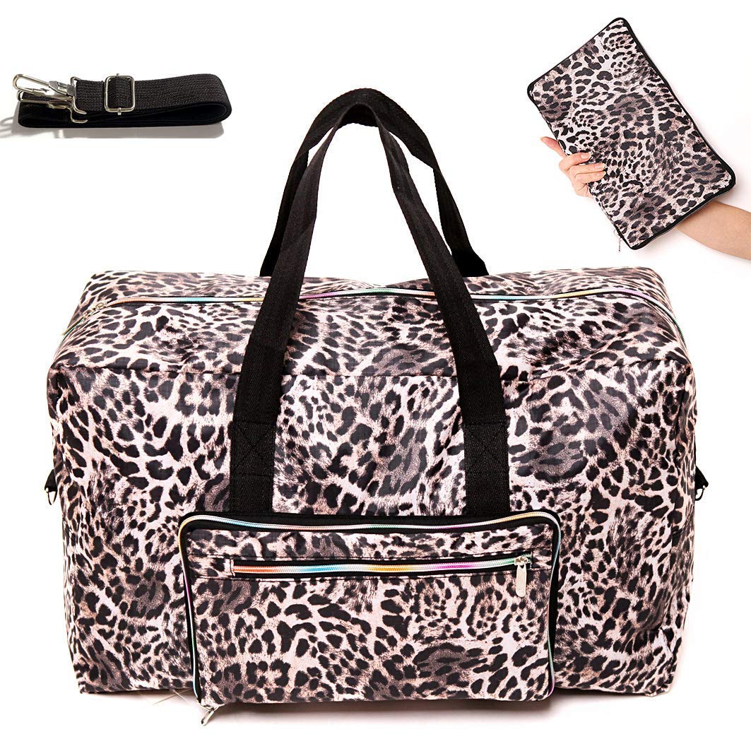 Arxus Grande Borsone Pieghevole da Borsone da Trasporto con Borsa da Viaggio e Tracolla (Leopardato)