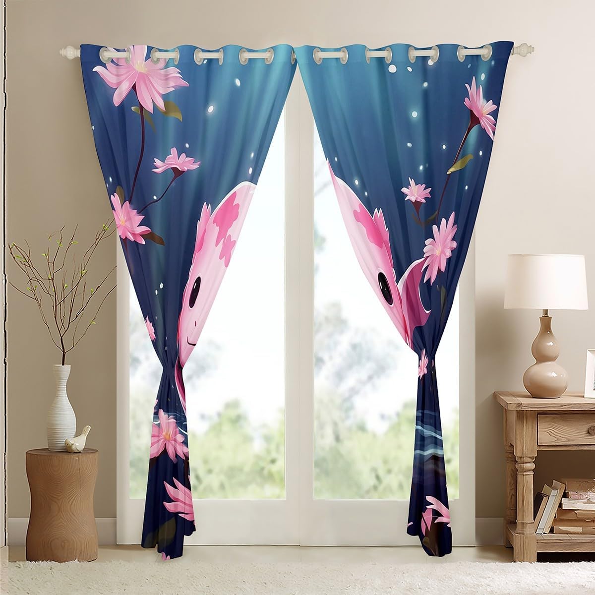 Erosebridal Kawaii Animal Curtains Cartoon Wildlife Blackout Curtains 76x45,Girls Pink Flower Curtains & Drapes Chic Floral Bedroom Curtains Glowing Polka Dots Window Treatments Kids Boys Home Decor