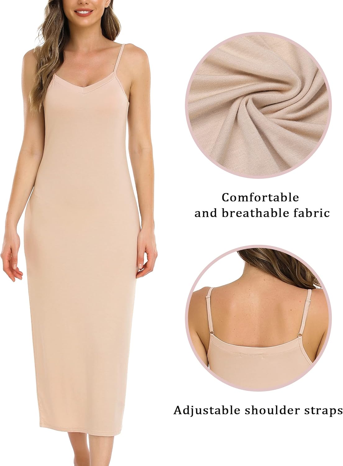 Vlazom Women Full Slips Sexy Soft Slip Dress for Under Dress Spaghetti Strap Cami Slip Chemises V Neck Negligee S-3XL - Image 3