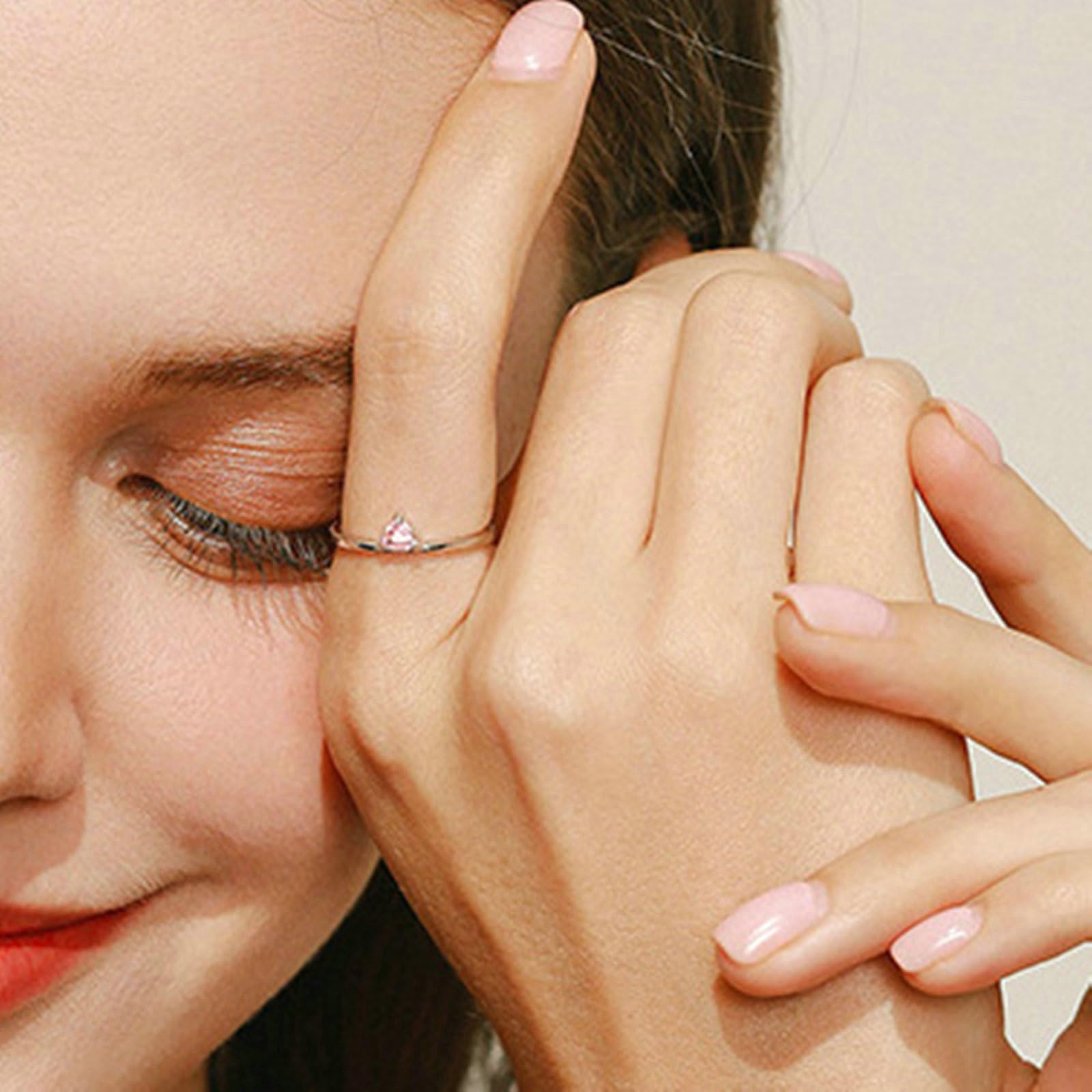 Anillos de boda de oro 4 x 4 mm, corte triangular, rosa morganita, anillo para mujer, oro 585, anillos 45 (14,3)-62 (19,7)