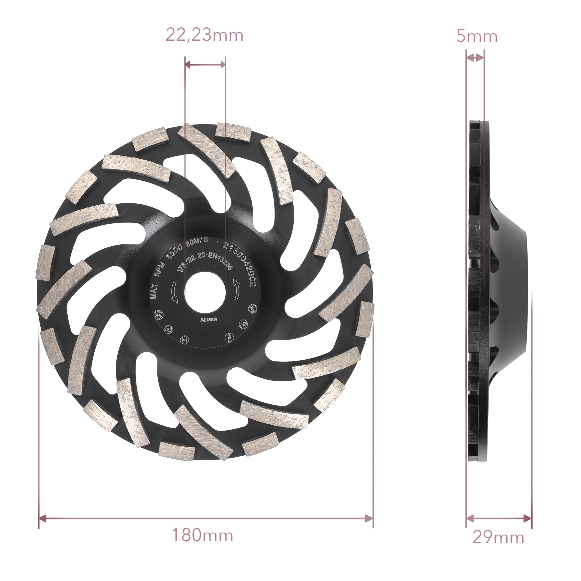 PRODIAMANT Mola a tazza diamantata 180 mm x 22,2 mm Turbo ST91 Mola diamantata per massetto d'asfalto Qualità professionale