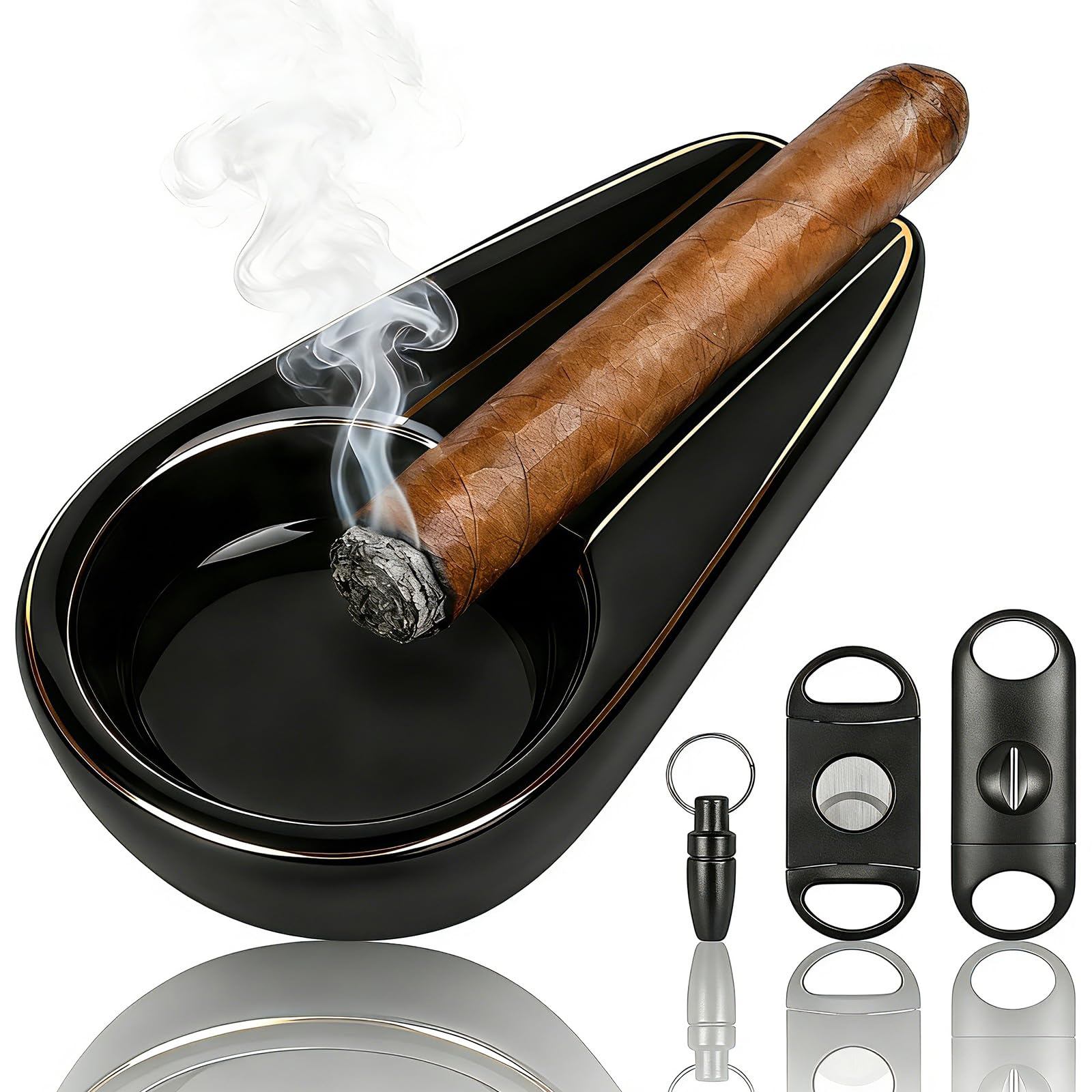 Cadeau pour homme : cendrier avec coupe-V et coupe-cigare portable de luxe