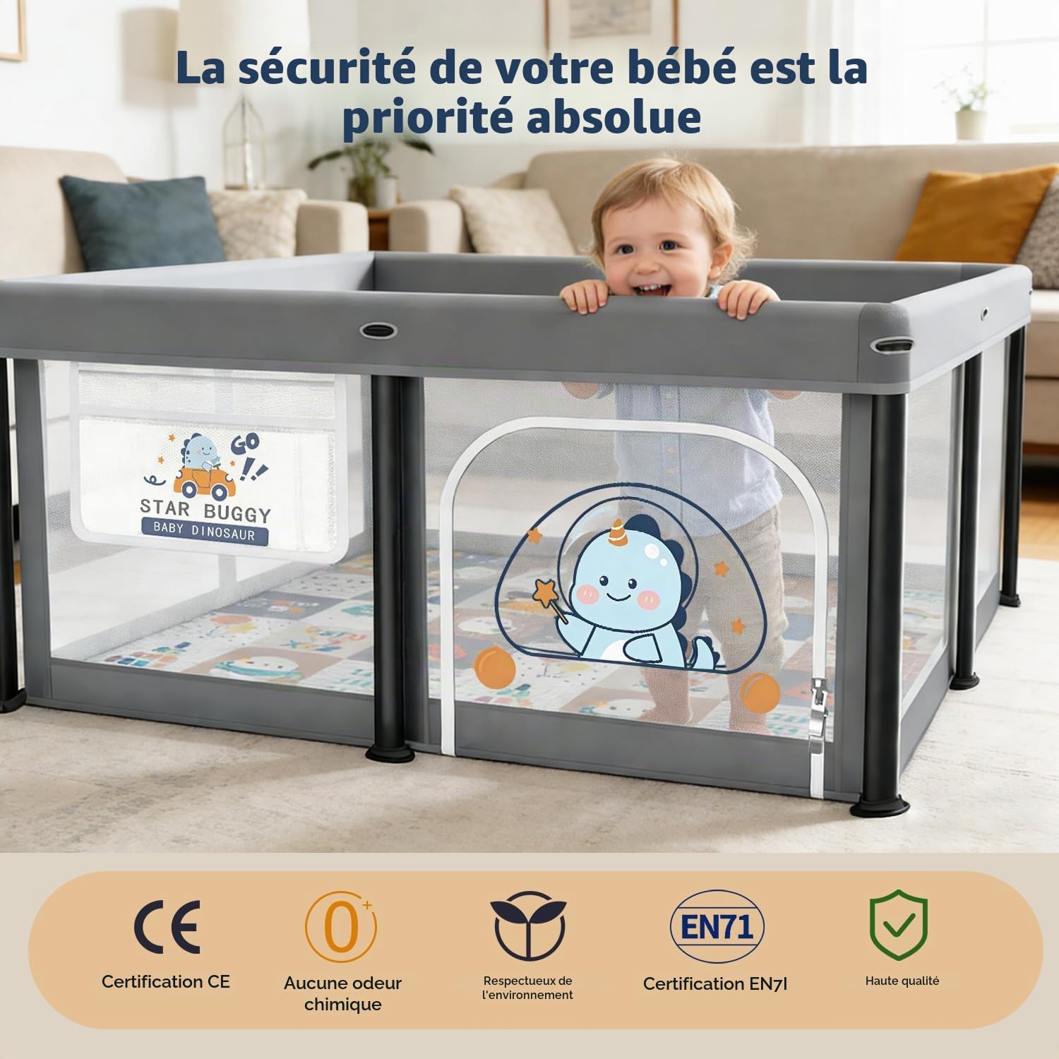 Parc pour bébé pliable 127 x 127 cm avec matelas 2
