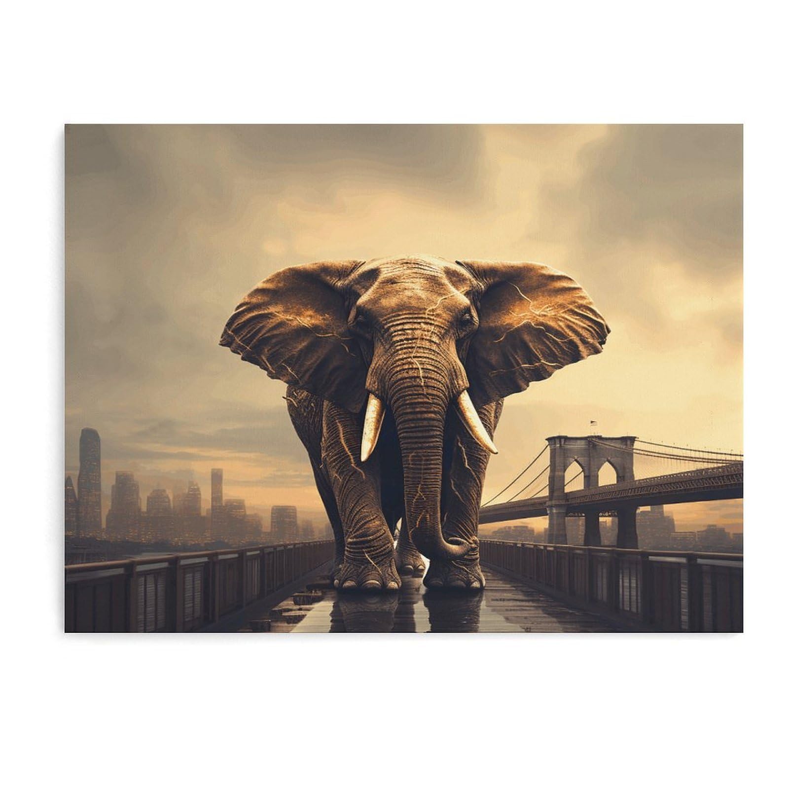 Fodpand Unframe-Style Elephant On A Bridge Bathroom Wall Art Canvas Prints, Artwork For Walls For Living Room Hallway Stair Office Wall Decor, Pictures Home Decor 15.7X11.8 Inch