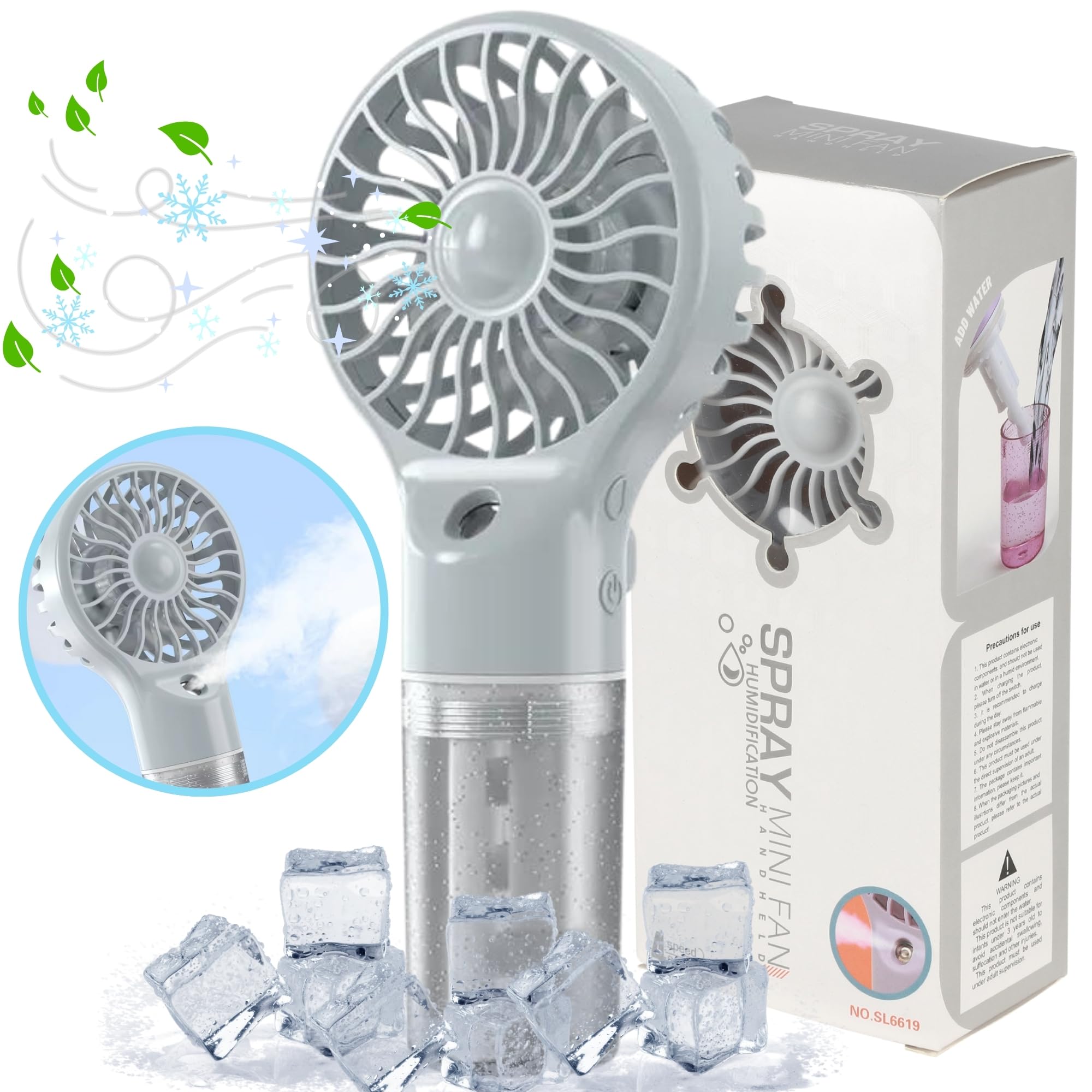 NimNikHandheld Fan with Humidifier Spray Portable USB Hand Held Mini Fan Rechargeable 5200mAh Power Bank, 4 Adjustable Speed Fan for School,Home, Office, Travel