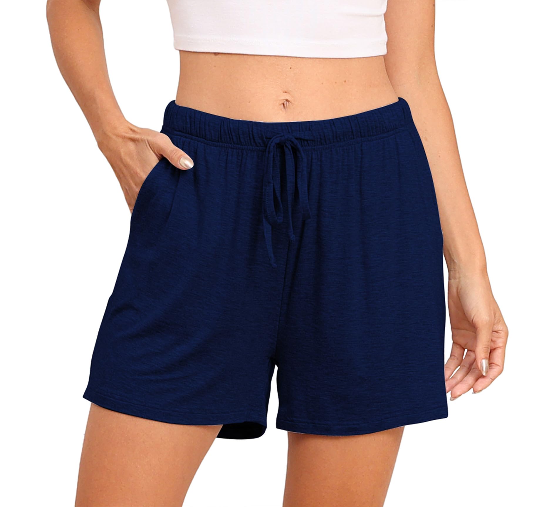 Lovasy Schlafshorts Damen Kurz Pyjama Shorts Damen Sommer Schlafhose Freizeitshorts Weich Bequem mit Taschen und Kordelzug
