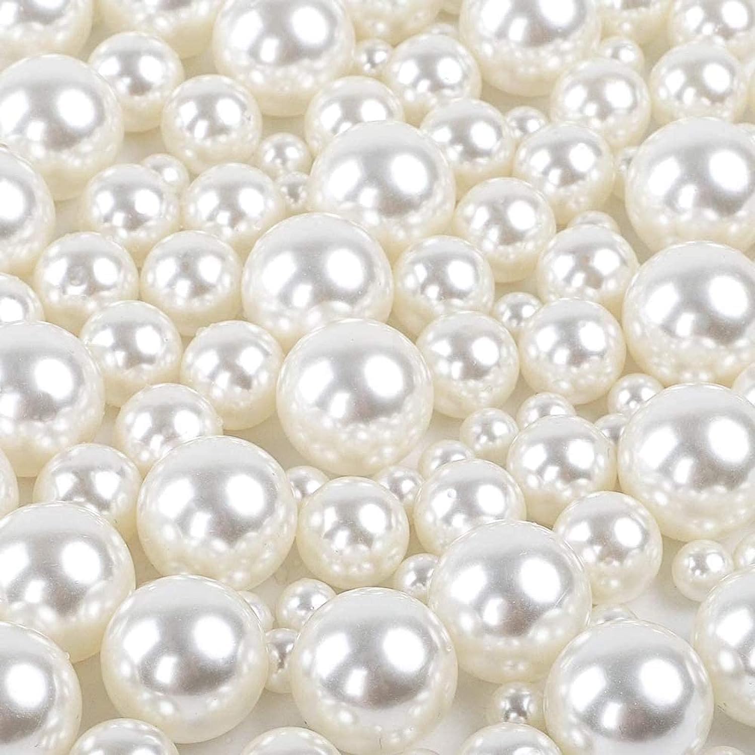 QUEFE150pcs Pearls for Crafts No Holes, Vase Filler Artificial Plastic Pearl Beads for Table Scatter, Wedding, Birthday Party, Home Decoration(8mm, 14mm, 20mm)