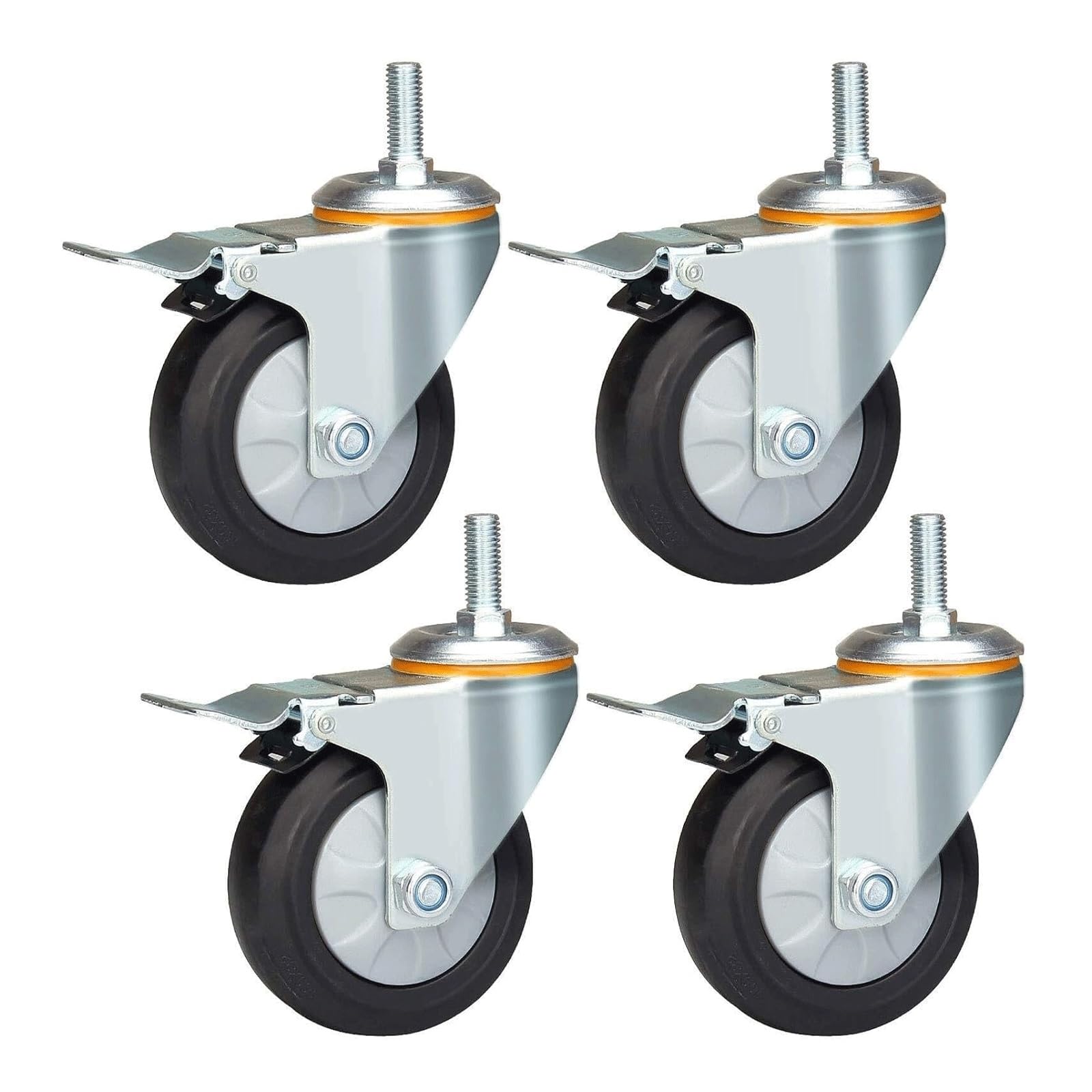 YTGHBIML Heavy Duty Castor Swivel Threaded Stem Caster Wheels 4 Pack Rubber Cart Wheels Locking Castor for Furniture Carts And Workbench