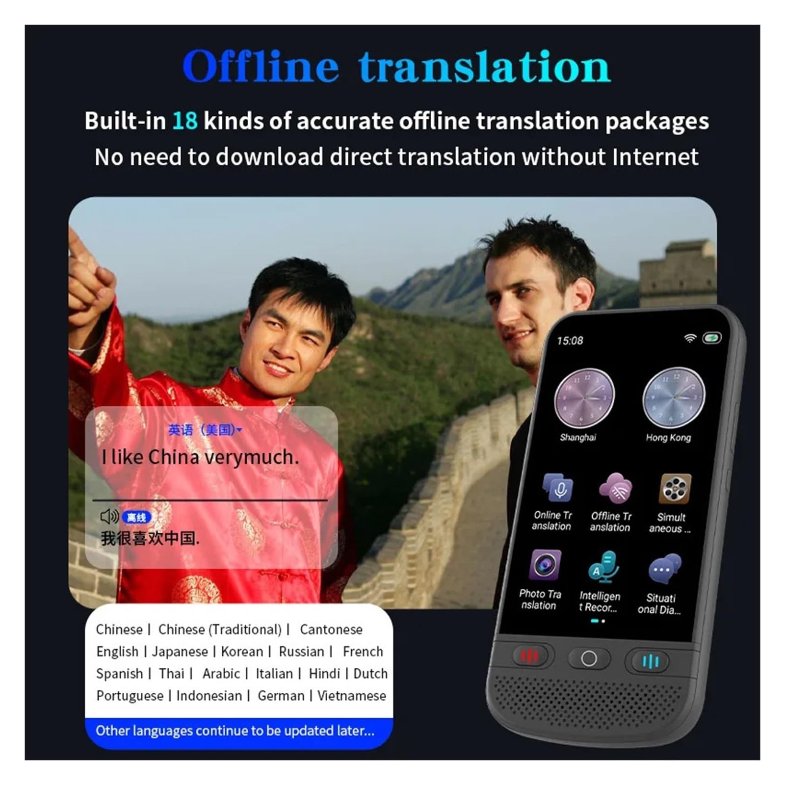 Traducteur de langue en temps réel Voix Texte Photo Voyage hors ligne à l'étranger Traduire Écran tactile Traducteur simultané multilingue