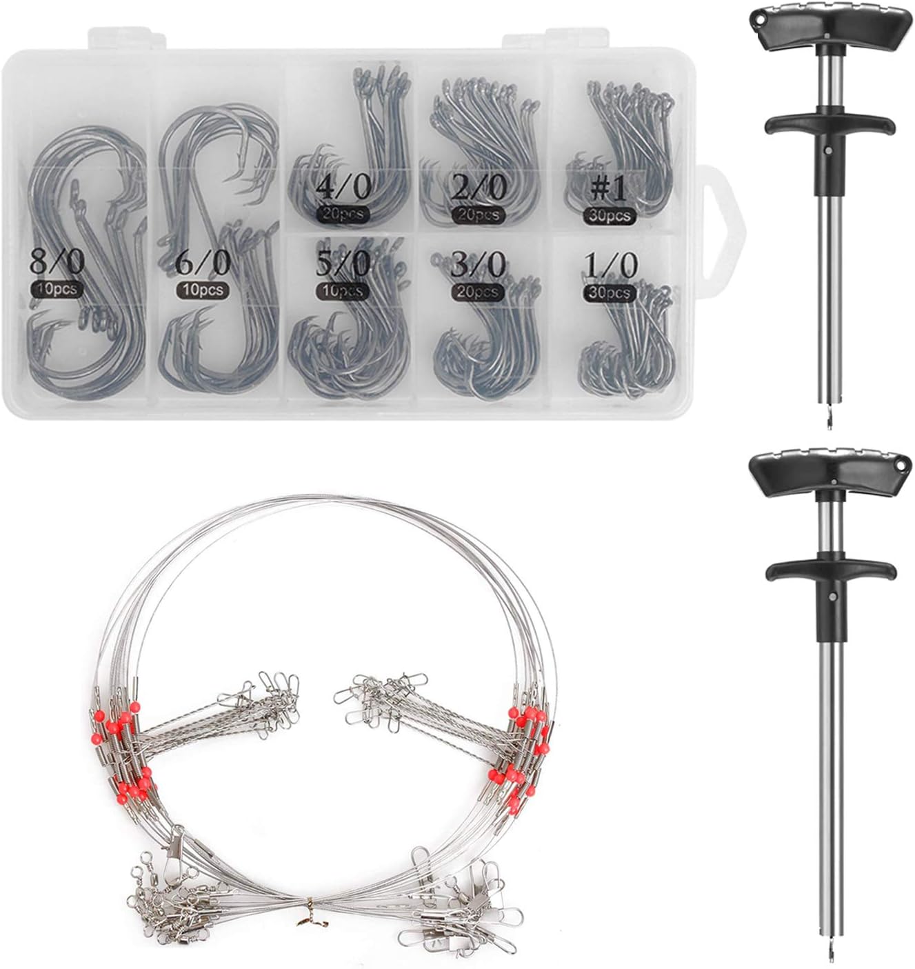 AIRKOUL 20PCS Fishing Leader Stainless Steel 2 Arm Fishing Rigs & 150PCS Circle Hooks Saltwater Fishing Hooks High Carbon Steel Offset Octopus Hooks & 2PCS Fish Hook Remover Tool - Fishing Gear Tackle : Sports & Outdoors